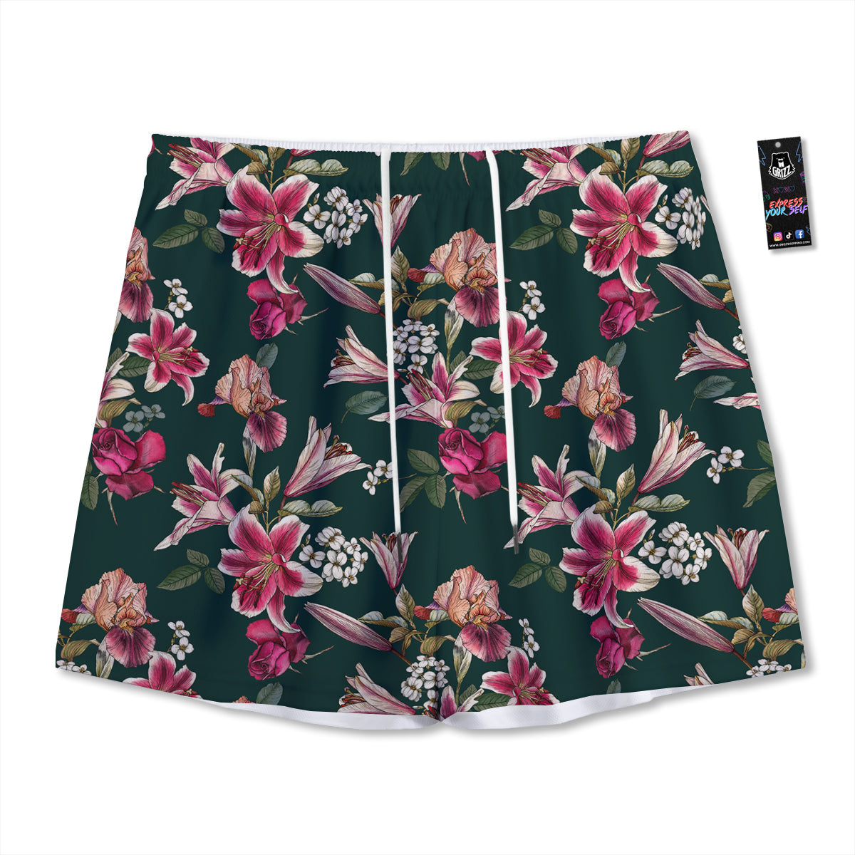 Lily Tropical Watercolor Print Pattern Mesh Shorts-grizzshop
