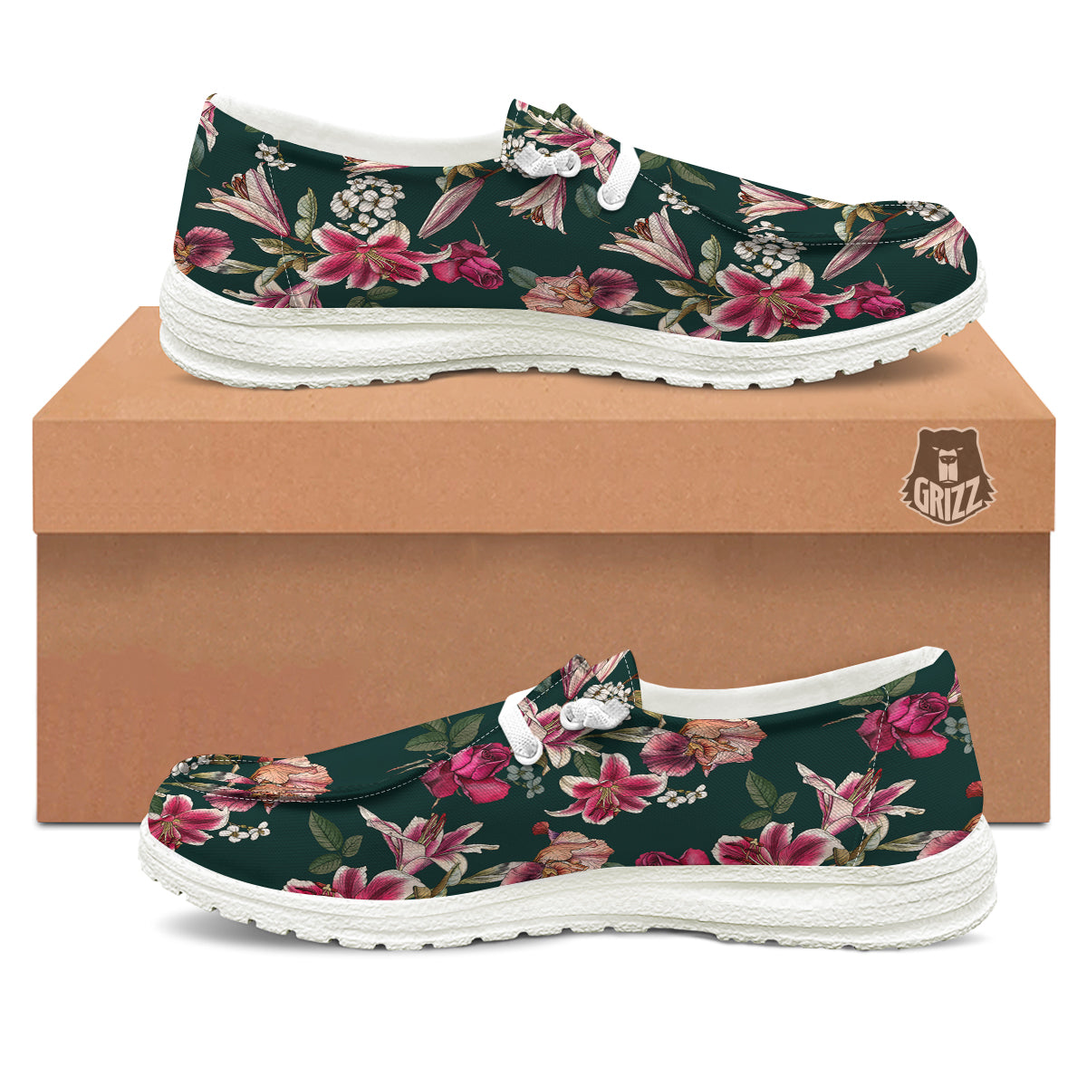 Lily Tropical Watercolor Print Pattern White Loafers-grizzshop