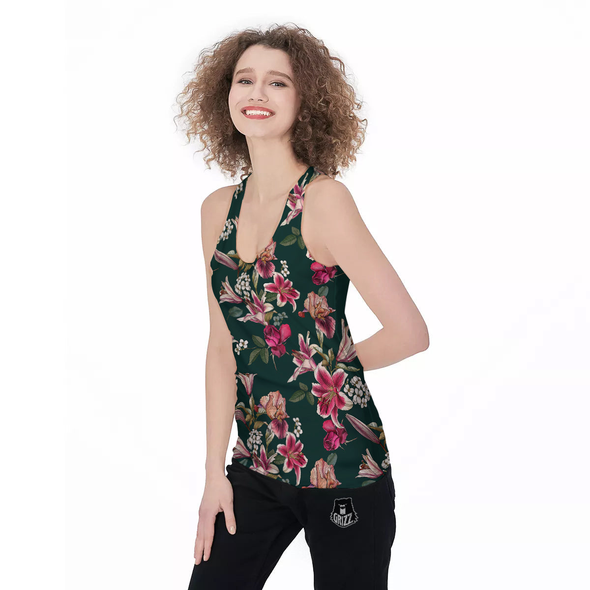 Lily Tropical Watercolor Print Pattern Women's Racerback Tank Top-grizzshop