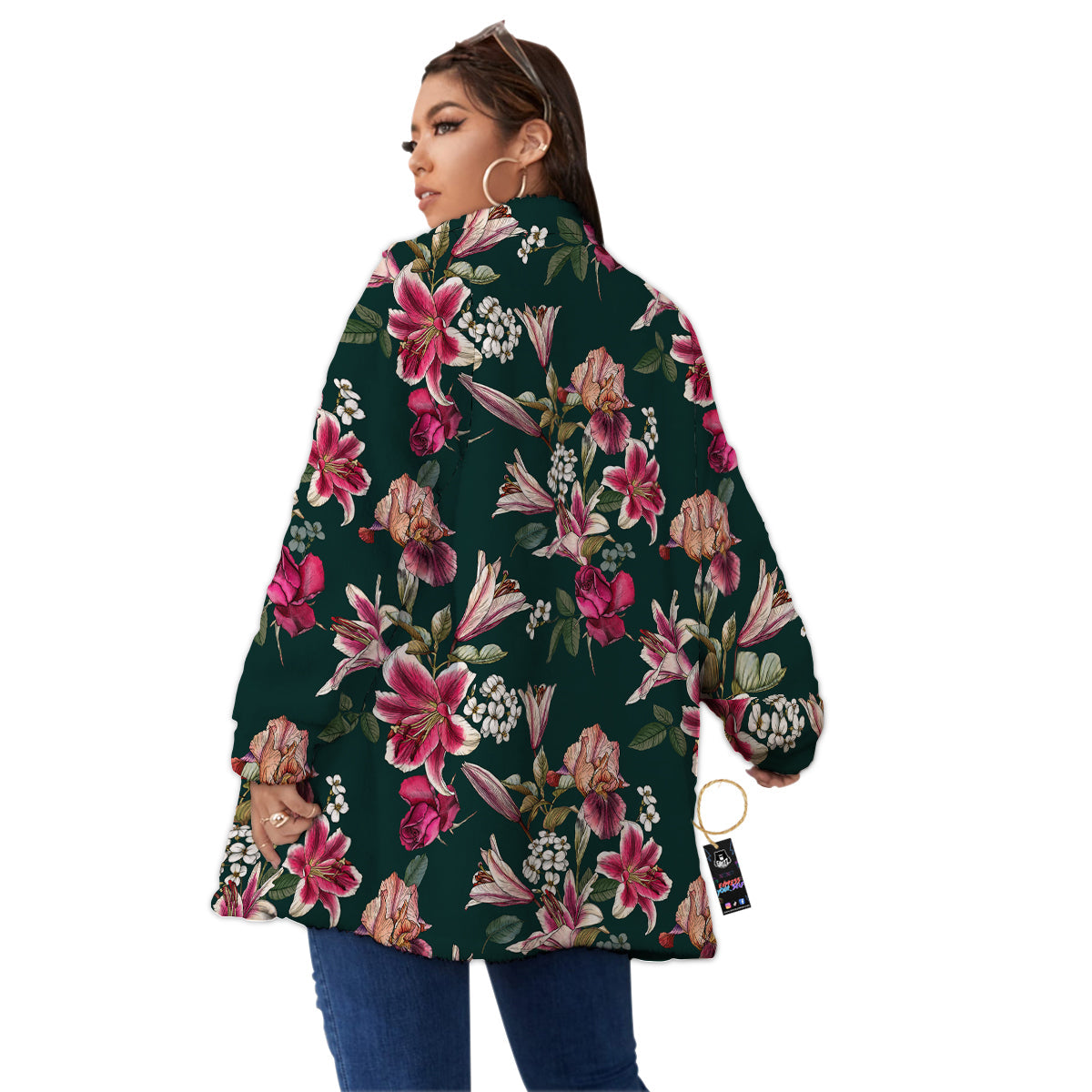 Lily Tropical Watercolor Print Pattern Women's Sherpa Jacket-grizzshop
