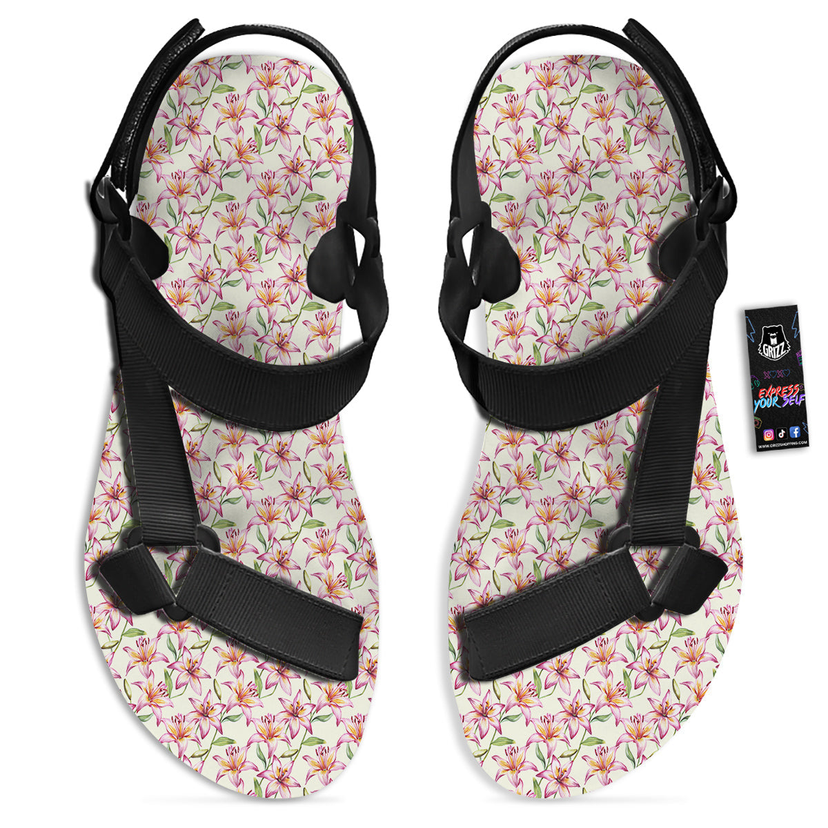 Lily Water Cute Print Pattern Black Open Toe Sandals-grizzshop