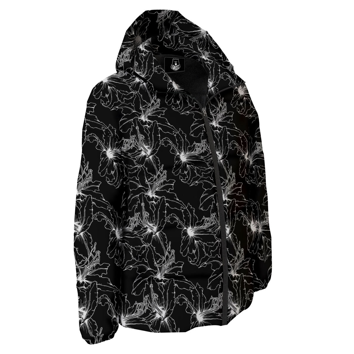 Lily White And Black Print Pattern Down Jacket-grizzshop