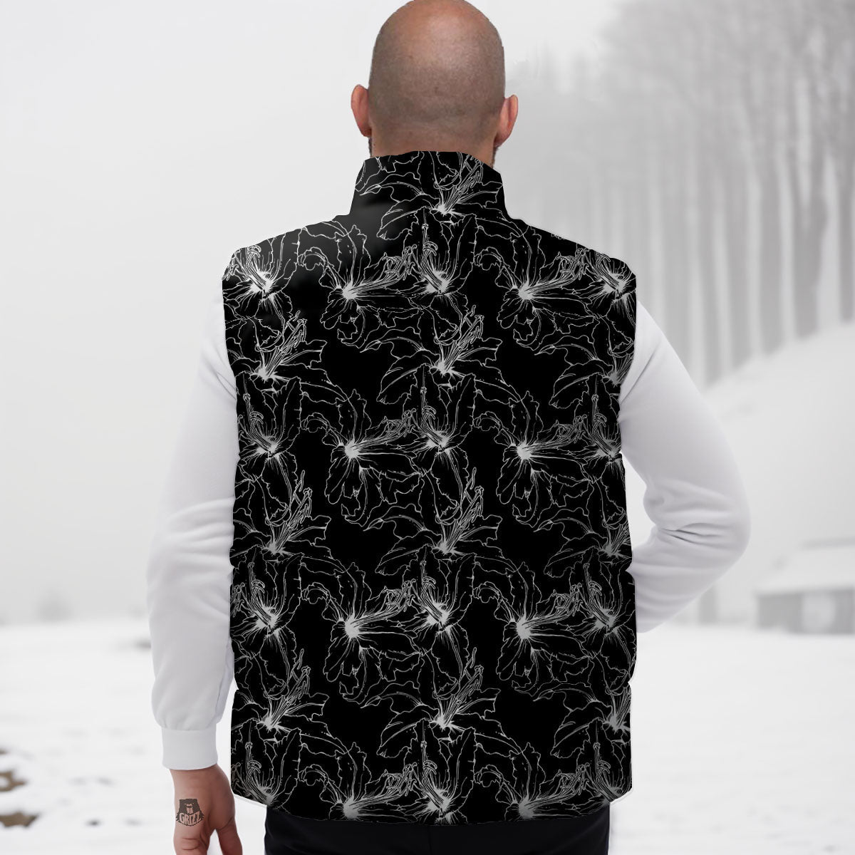 Lily White And Black Print Pattern Down Vest