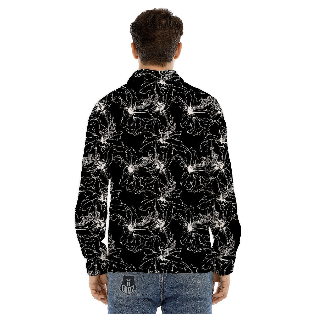 Lily White And Black Print Pattern Men's Dress Shirts-grizzshop