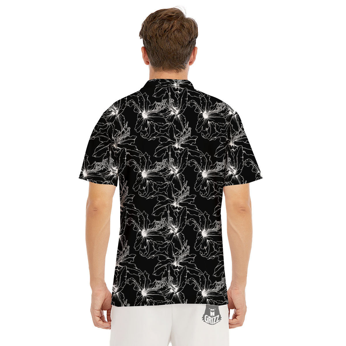 Lily White And Black Print Pattern Men's Golf Shirts-grizzshop