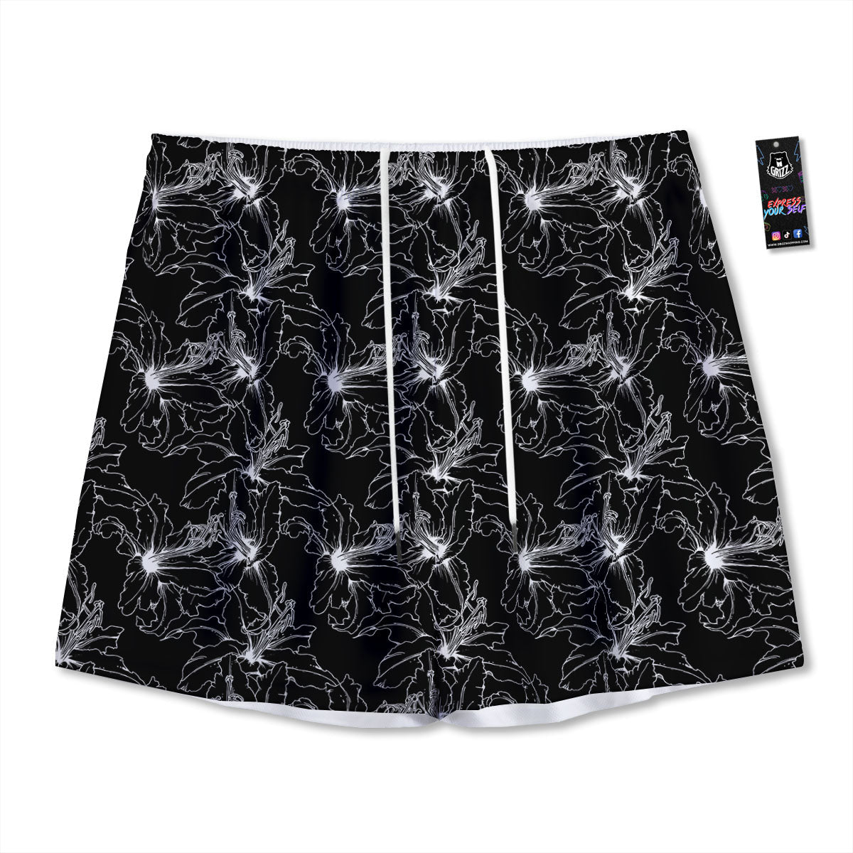 Lily White And Black Print Pattern Mesh Shorts