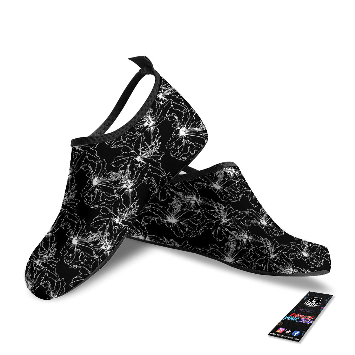 Lily White And Black Print Pattern Water Shoes-grizzshop