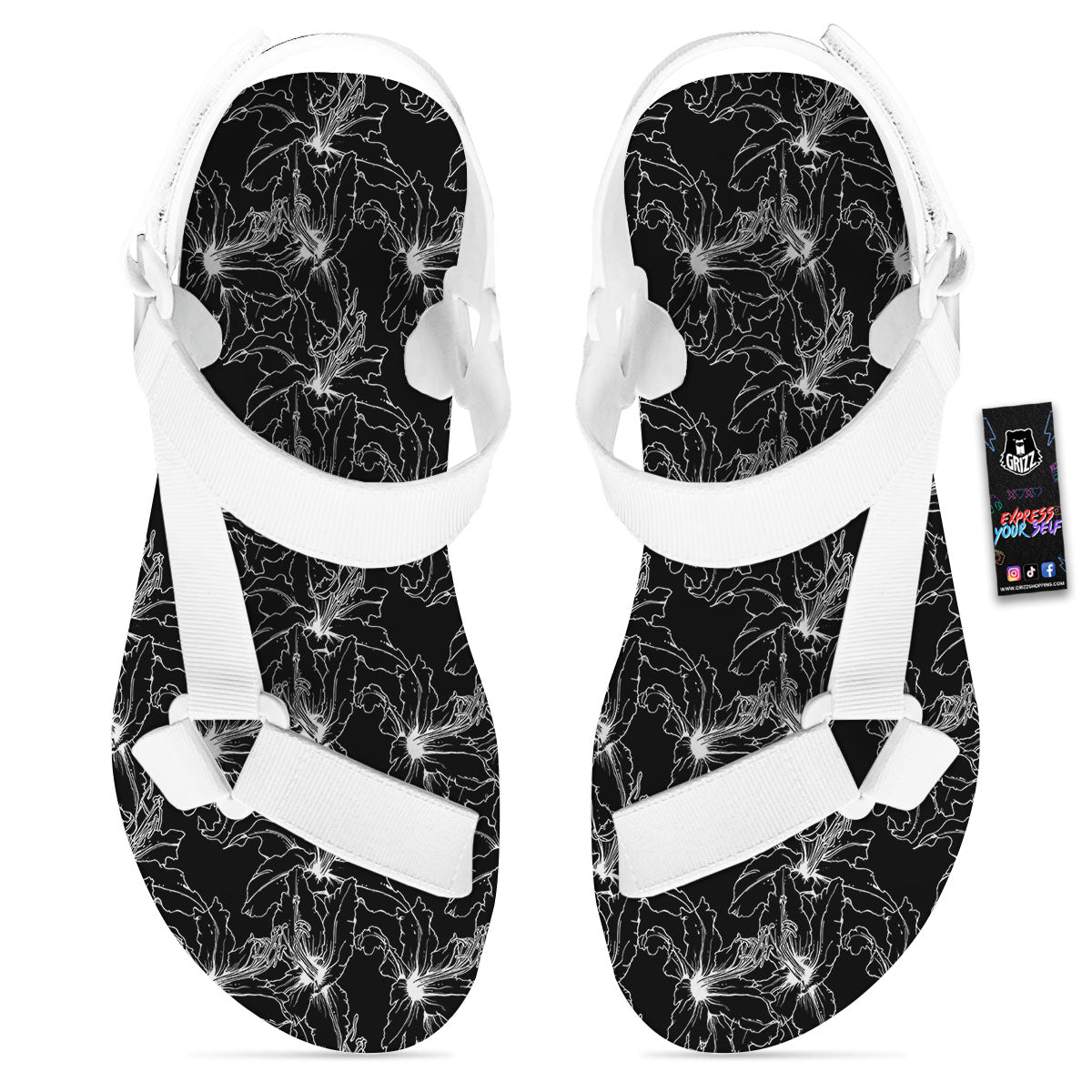 Lily White And Black Print Pattern White Open Toe Sandals-grizzshop