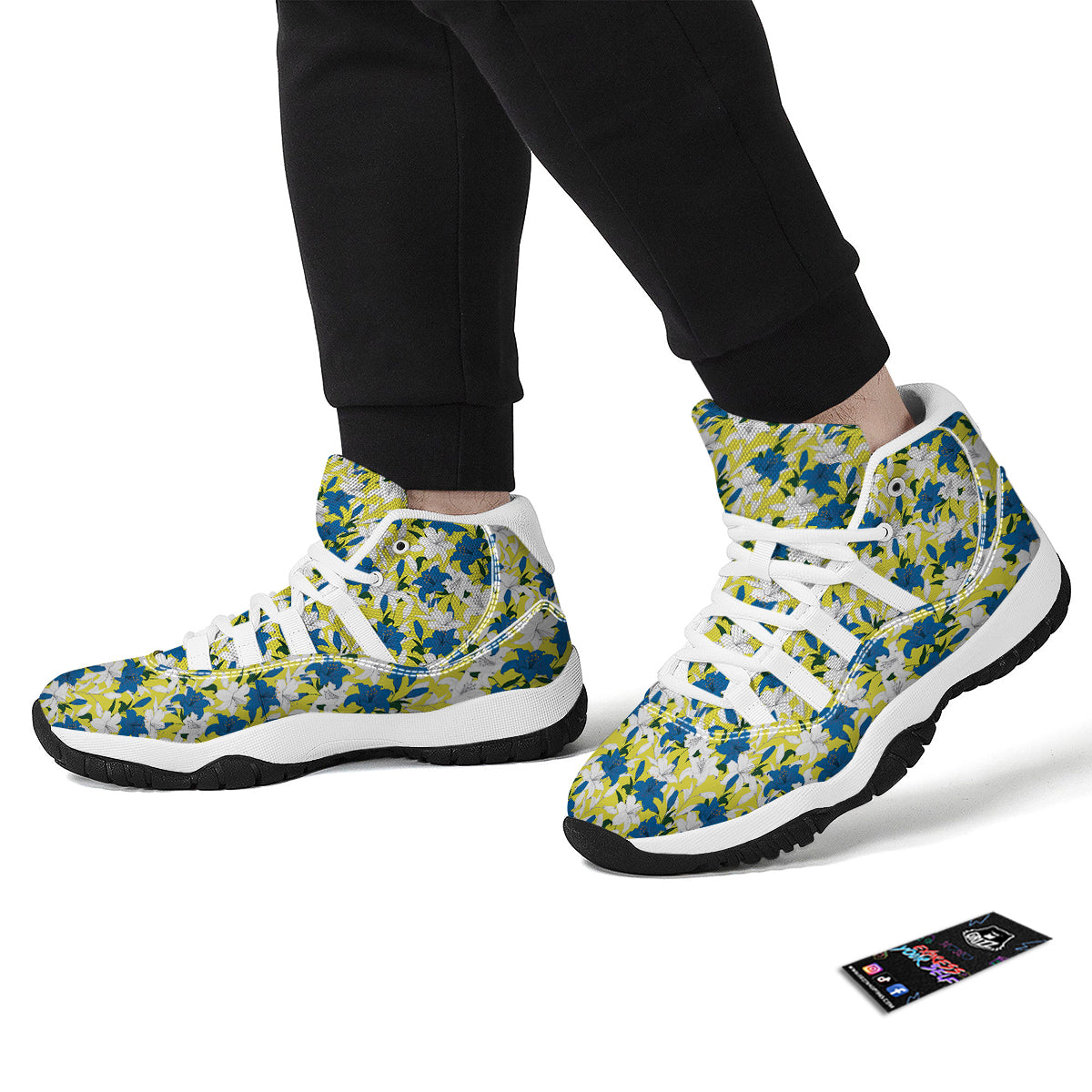Lily Yellow Print Pattern White Bball Shoes-grizzshop
