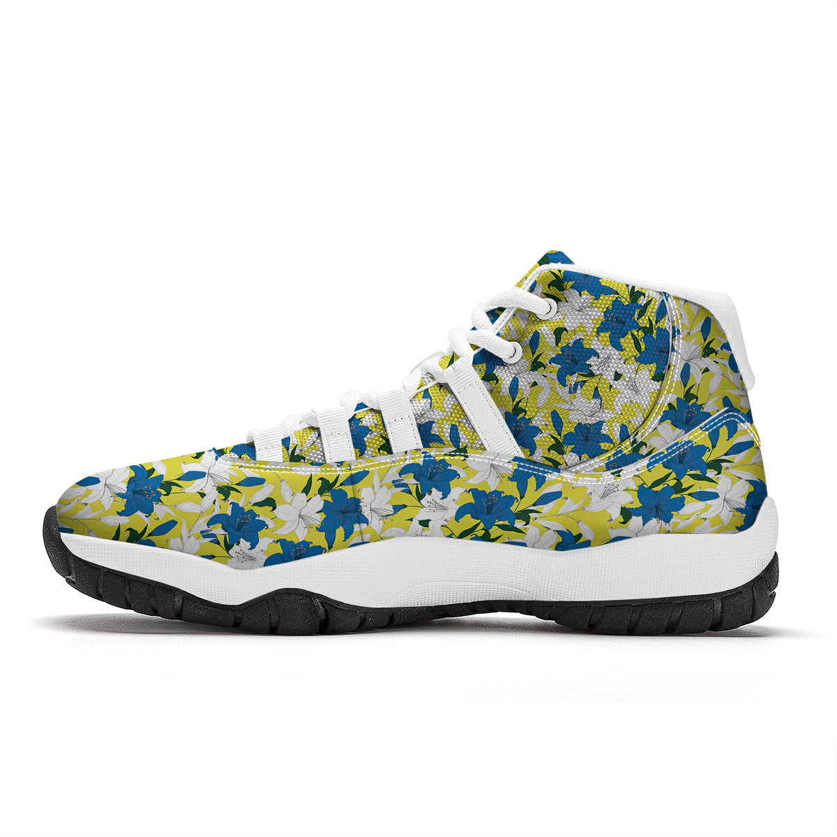 Lily Yellow Print Pattern White Bball Shoes-grizzshop