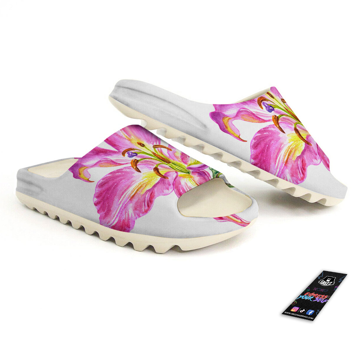 Lily Pink Watercolor Print Sandals-grizzshop