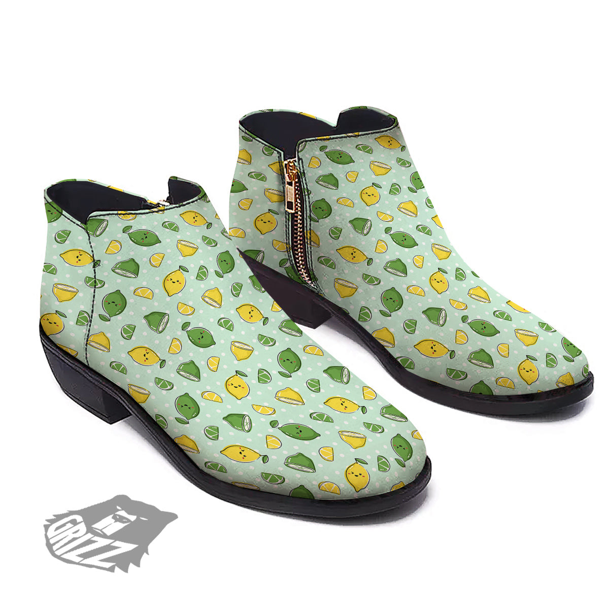 Lime Cute Print Pattern Ankle Boots-grizzshop