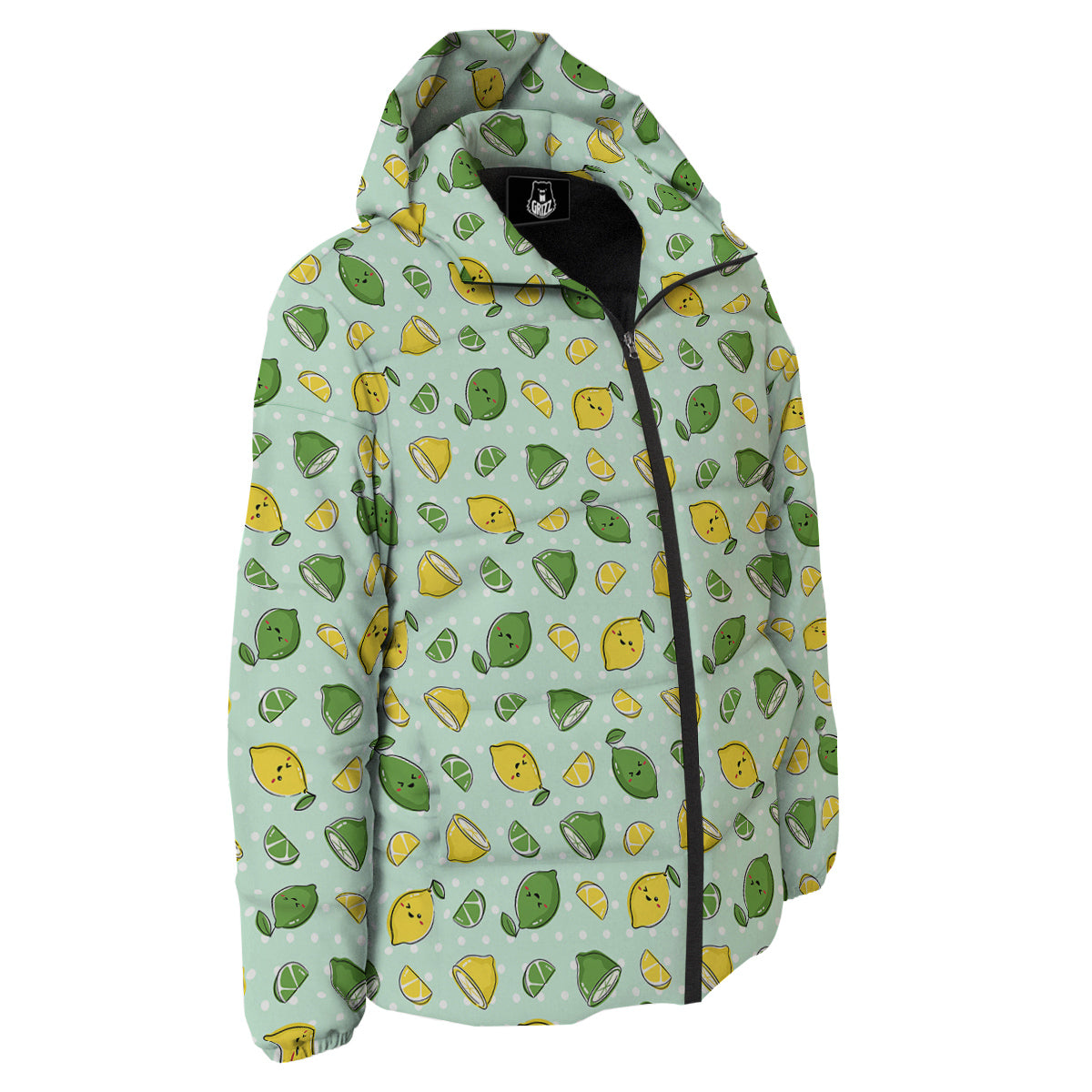 Lime Cute Print Pattern Down Jacket-grizzshop