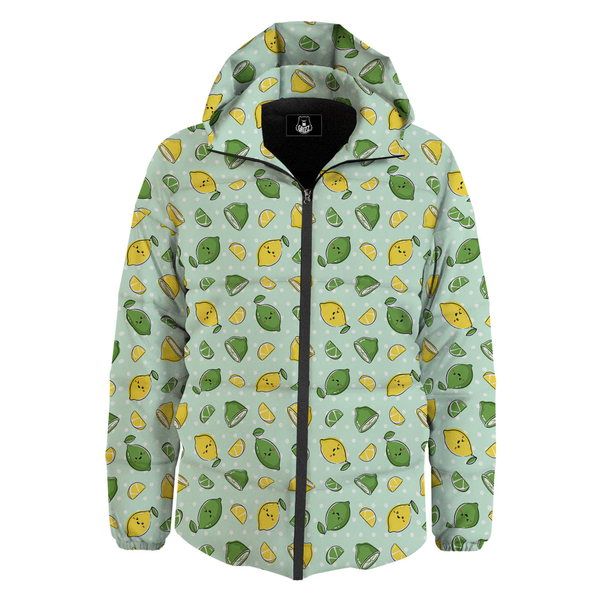 Lime Cute Print Pattern Down Jacket-grizzshop