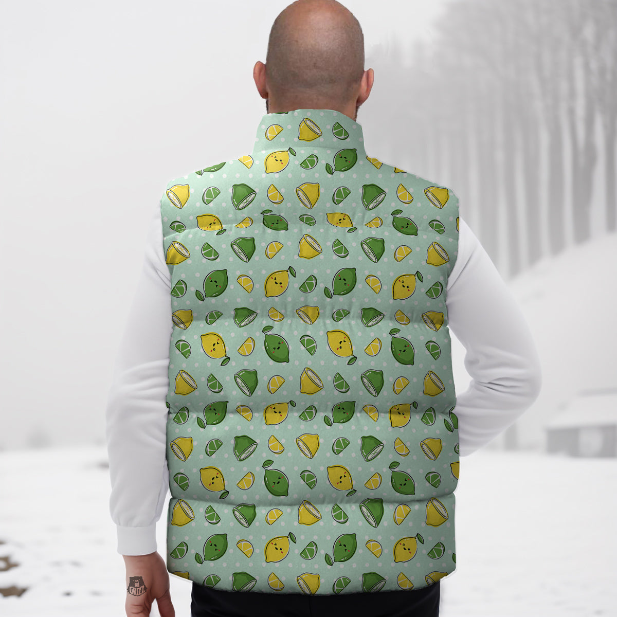 Lime Cute Print Pattern Down Vest-grizzshop