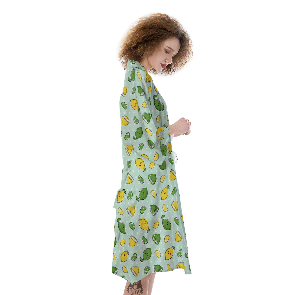 Lime Cute Print Pattern Kimono-grizzshop