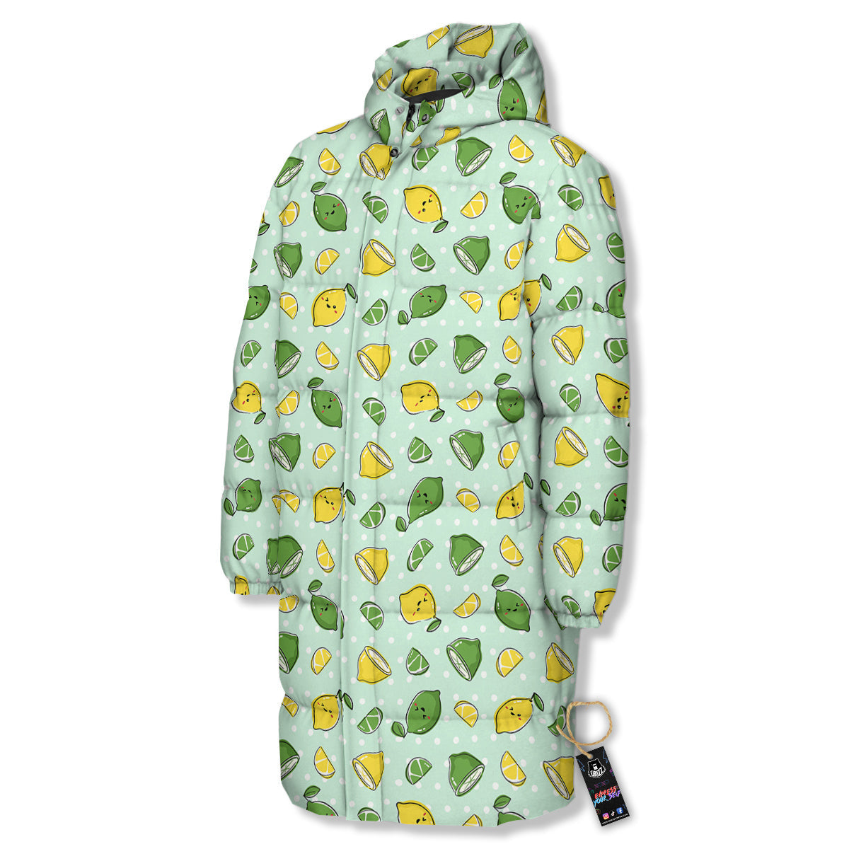 Lime Cute Print Pattern Long Down Jacket-grizzshop