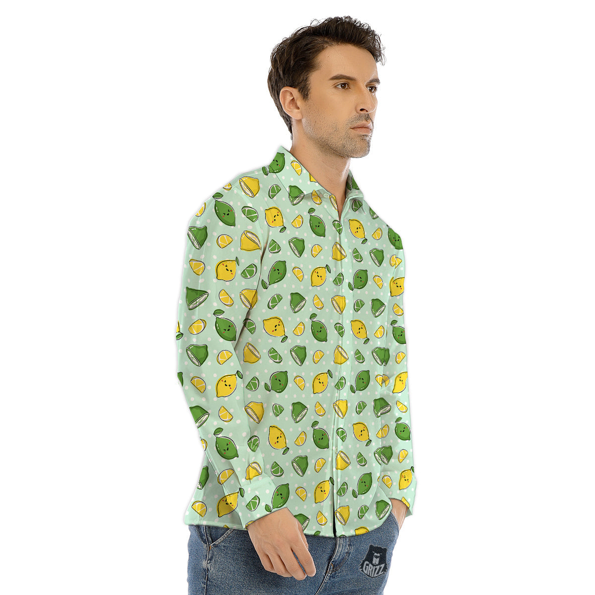 Lime Cute Print Pattern Men's Dress Shirts-grizzshop
