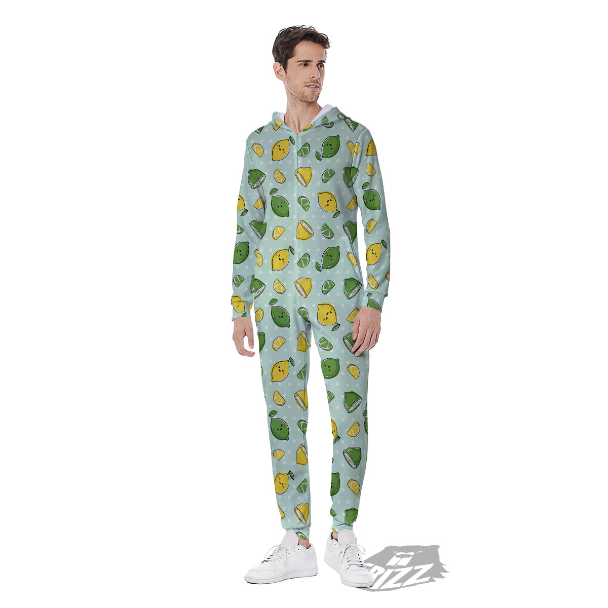 Lime Cute Print Pattern Men's Jumpsuit-grizzshop
