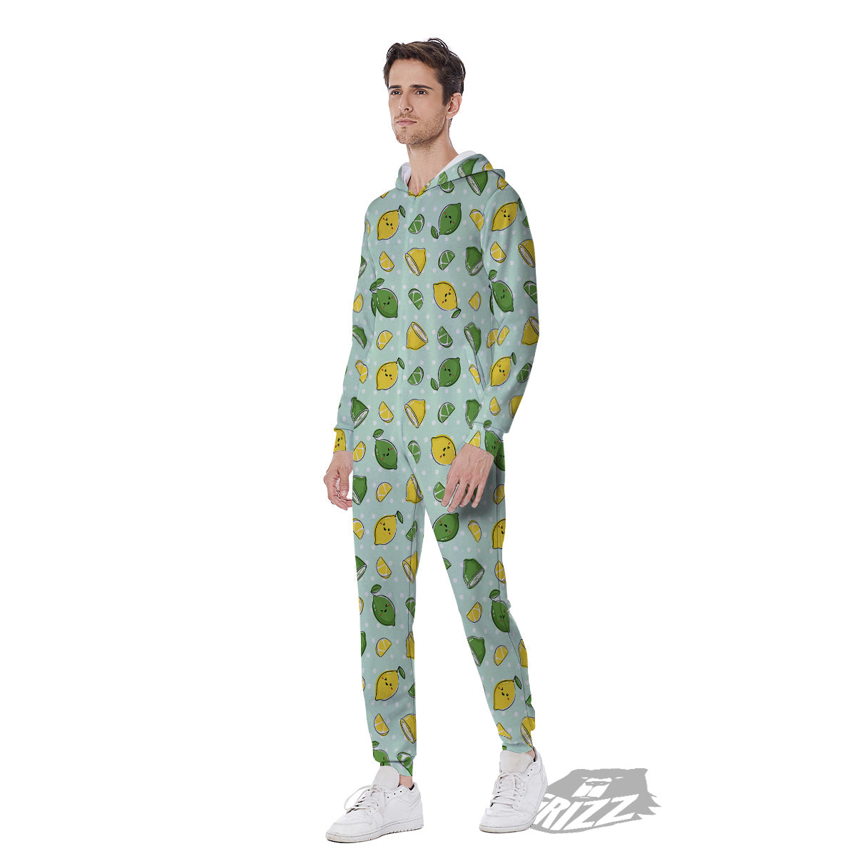 Lime Cute Print Pattern Men's Jumpsuit-grizzshop