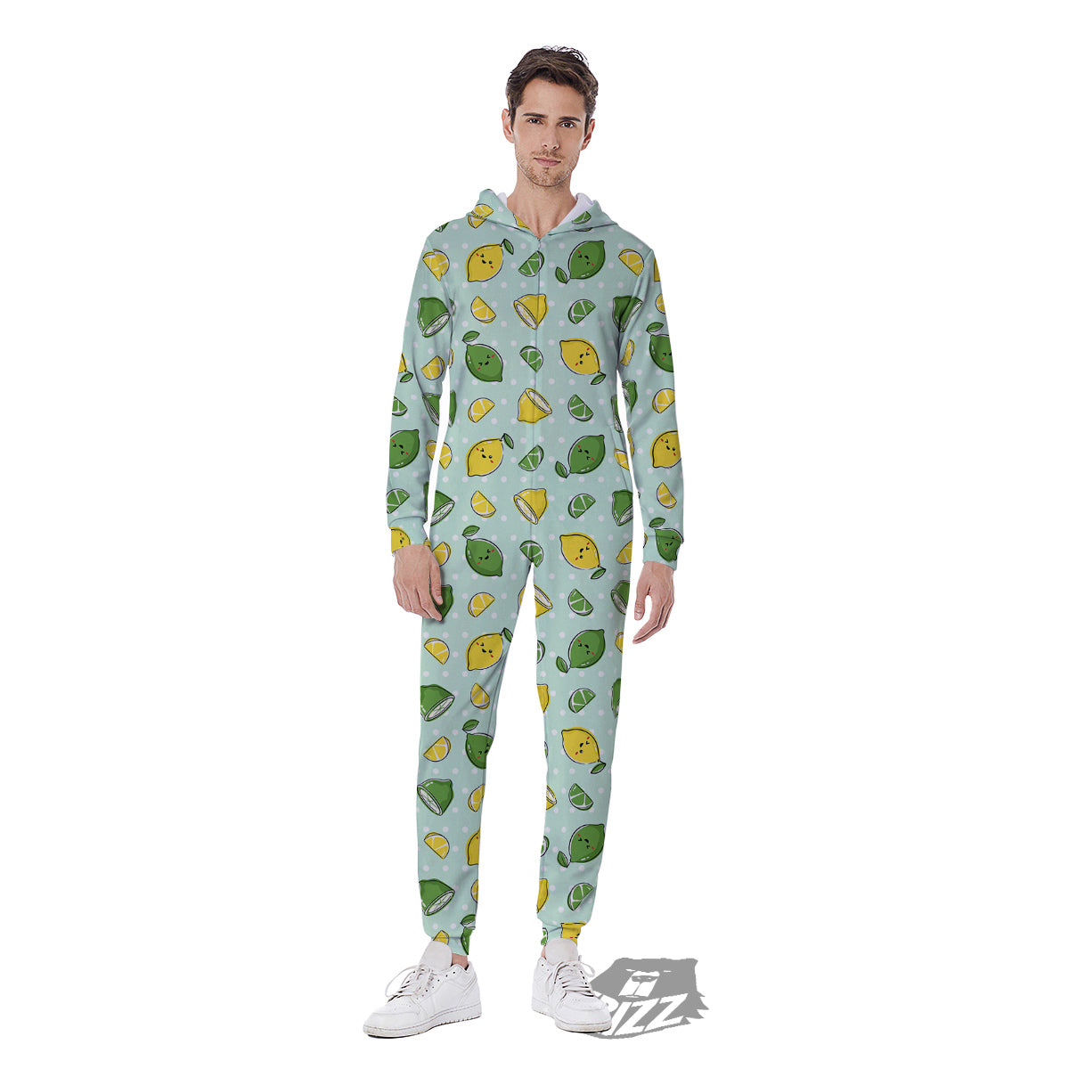 Lime Cute Print Pattern Men's Jumpsuit-grizzshop