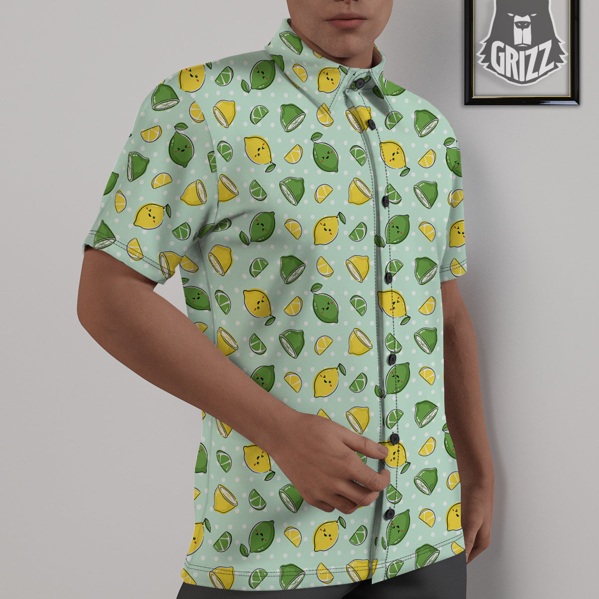 Lime Cute Print Pattern Untucked Shirts-grizzshop