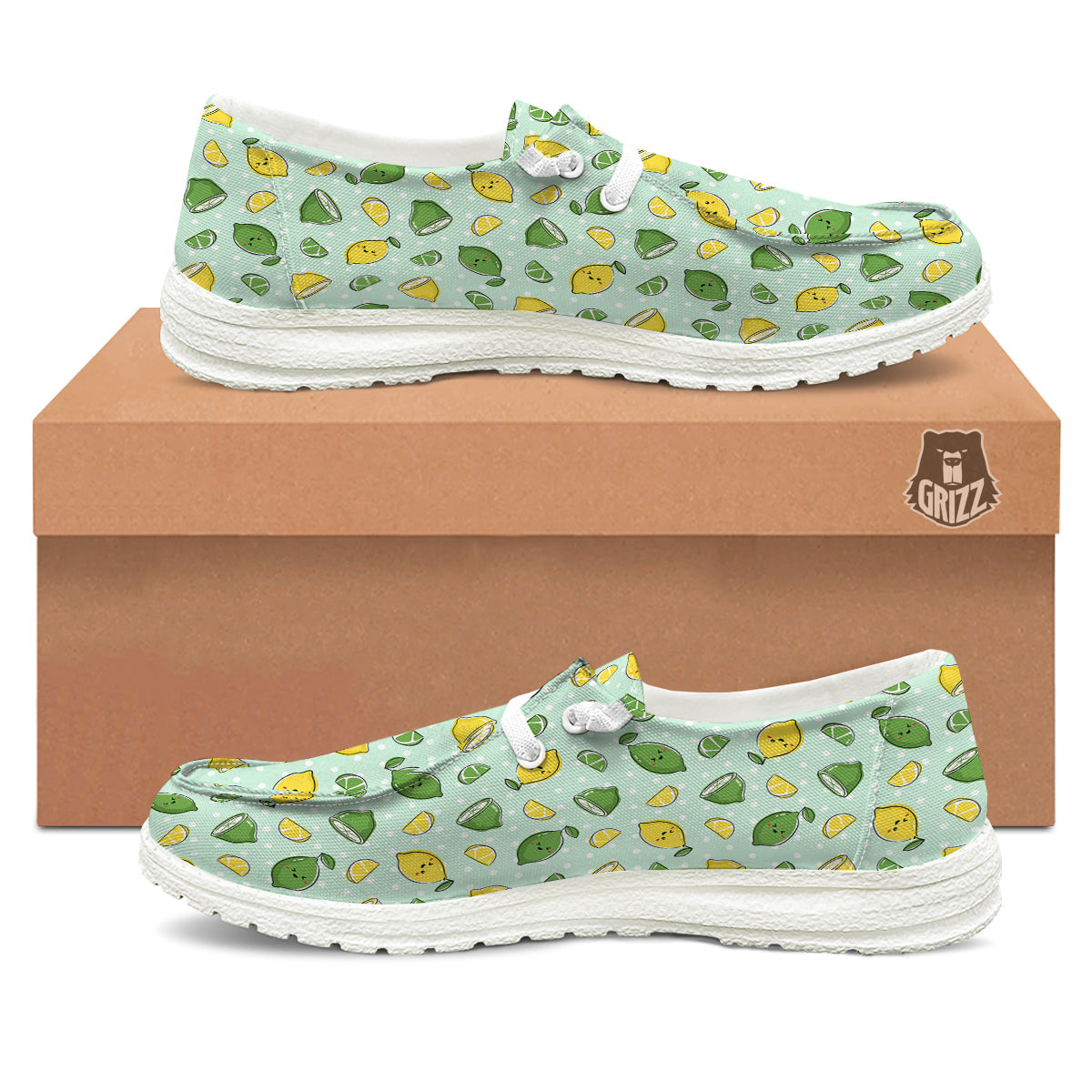 Lime Cute Print Pattern White Loafers-grizzshop