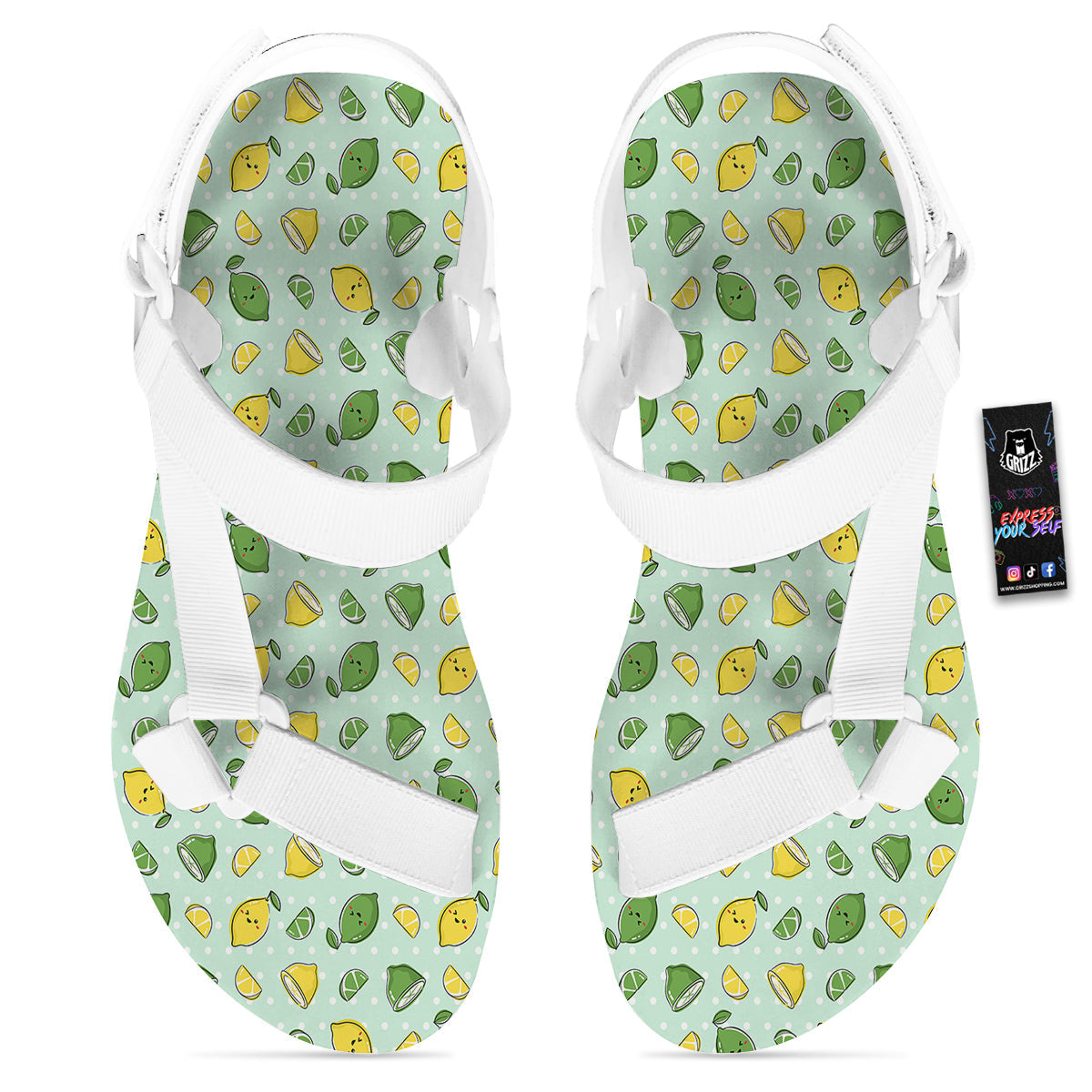 Lime Cute Print Pattern White Open Toe Sandals-grizzshop