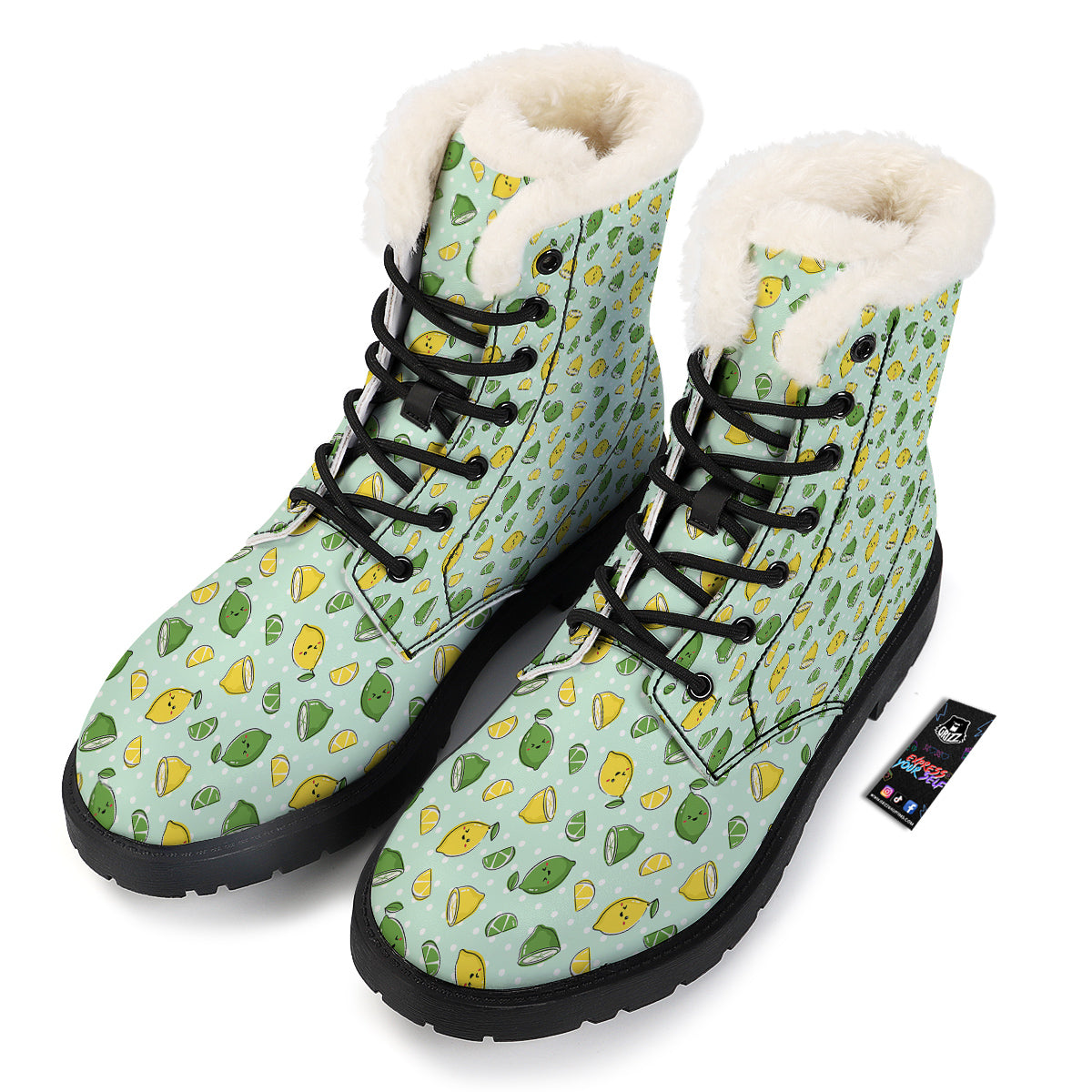 Lime Cute Print Pattern Winter Boots-grizzshop
