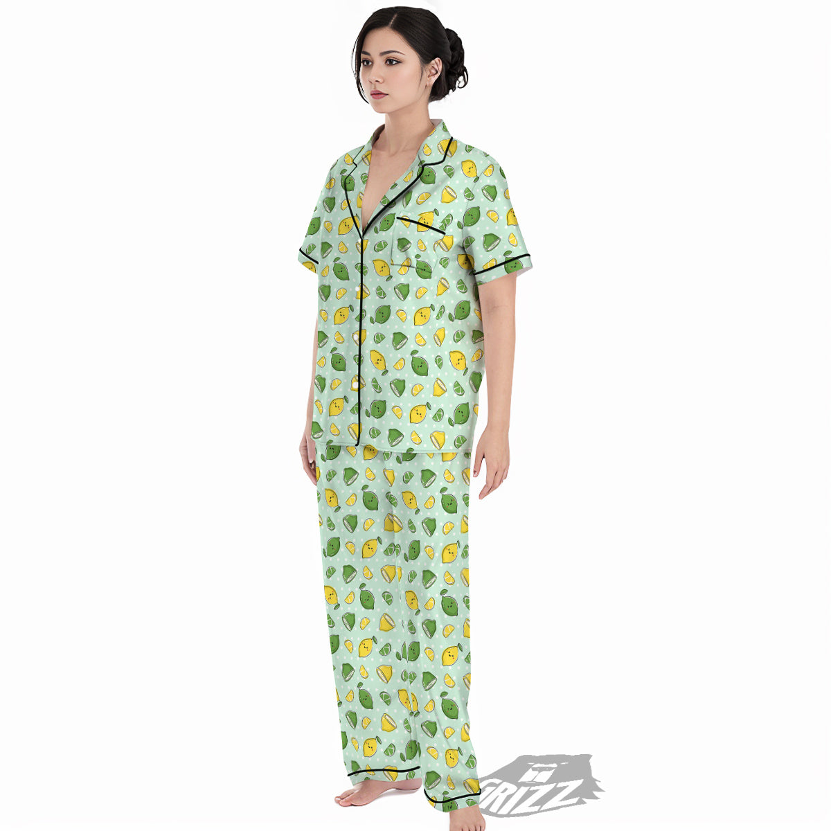 Lime Cute Print Pattern Women's Pajamas Set-grizzshop