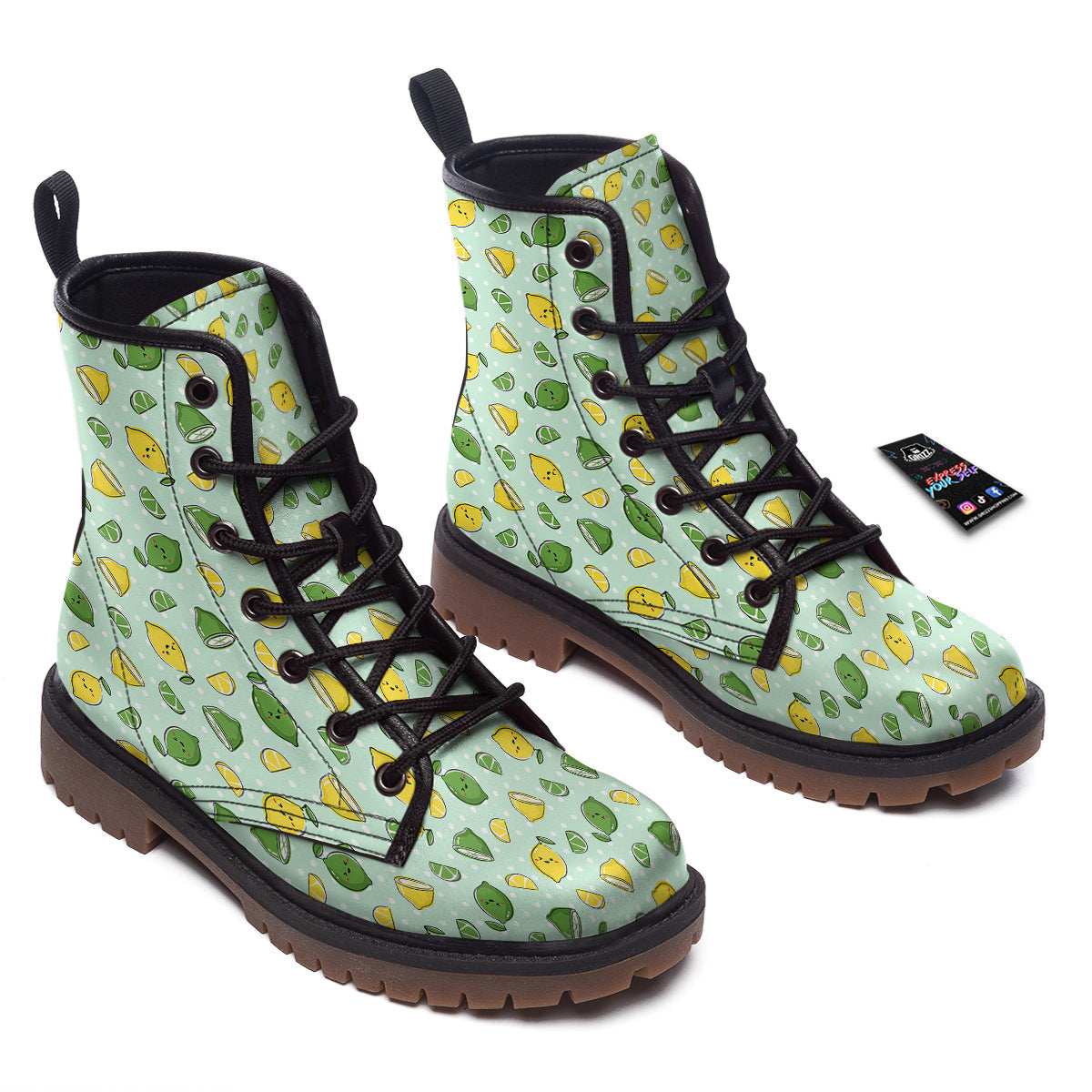 Lime Cute Print Pattern Work Boots-grizzshop