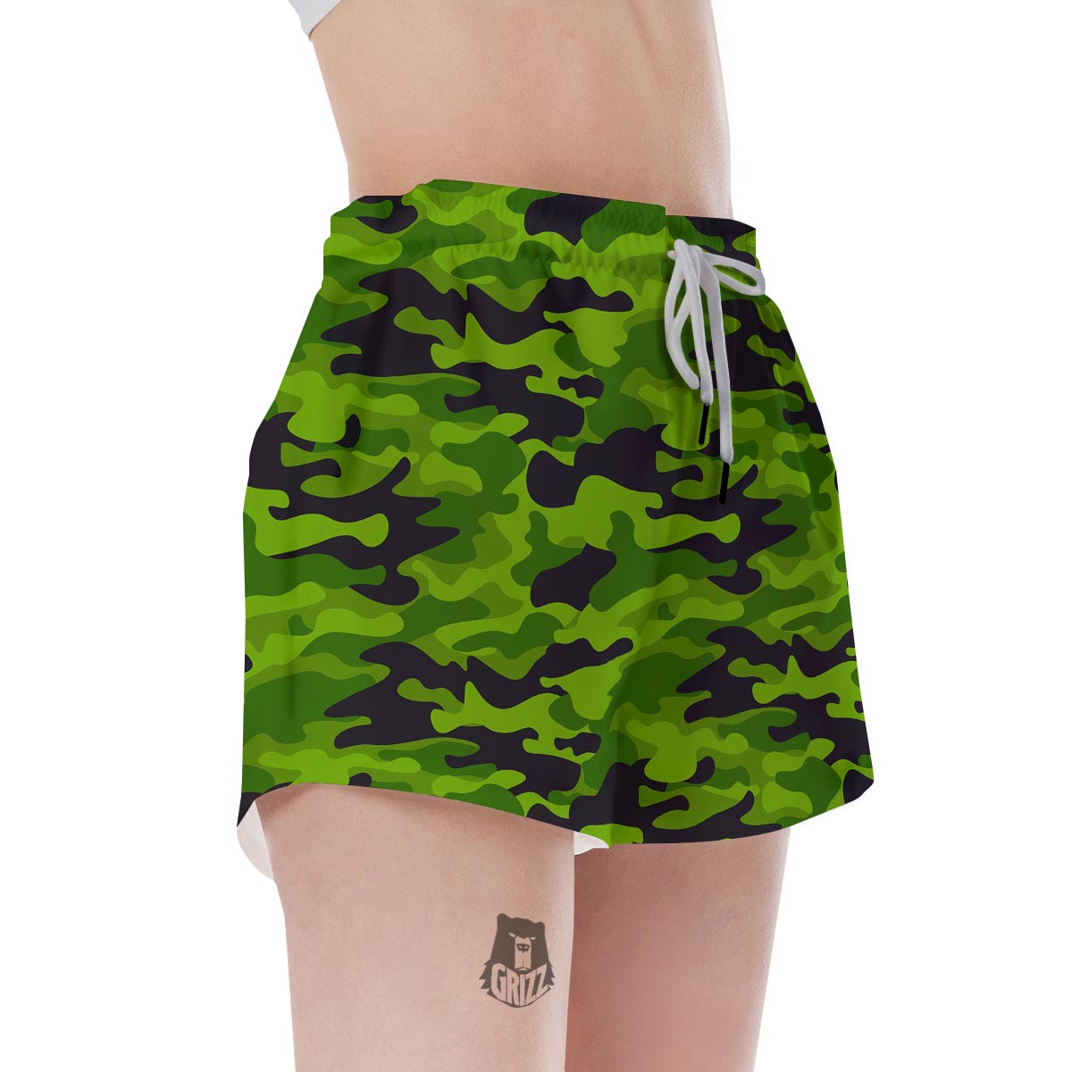 Lime Green Camo Print Women's Shorts-grizzshop