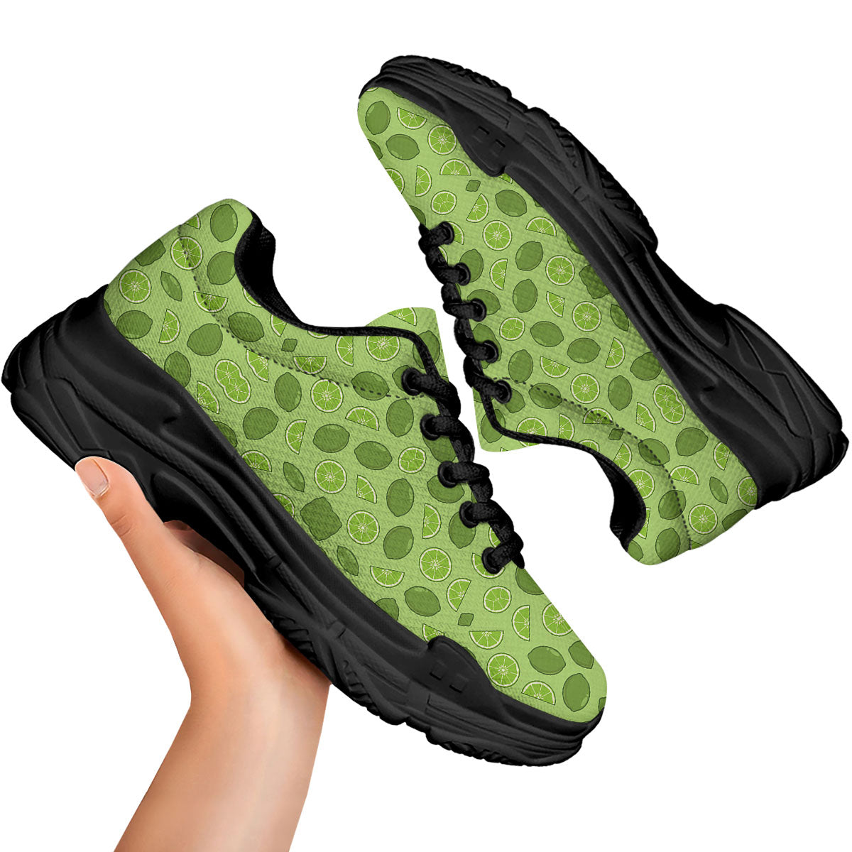 Lime Green Print Pattern Black Chunky Shoes-grizzshop