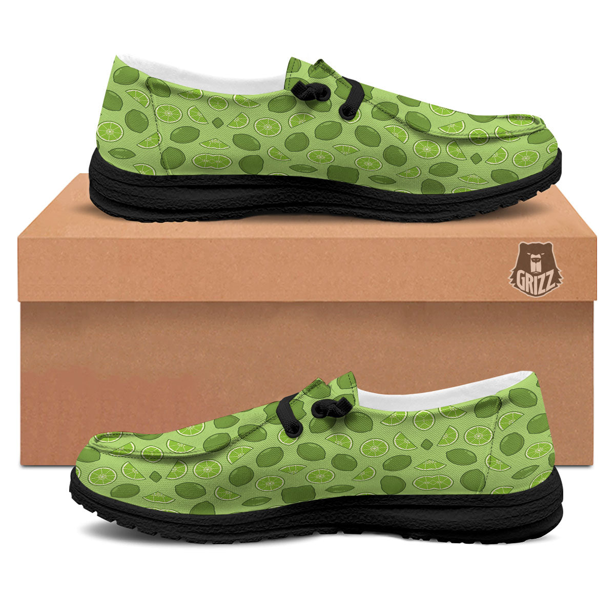 Lime Green Print Pattern Black Loafers-grizzshop