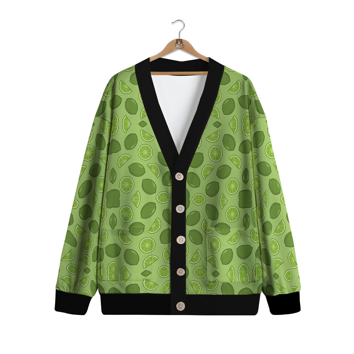 Lime Green Print Pattern Cardigan-grizzshop