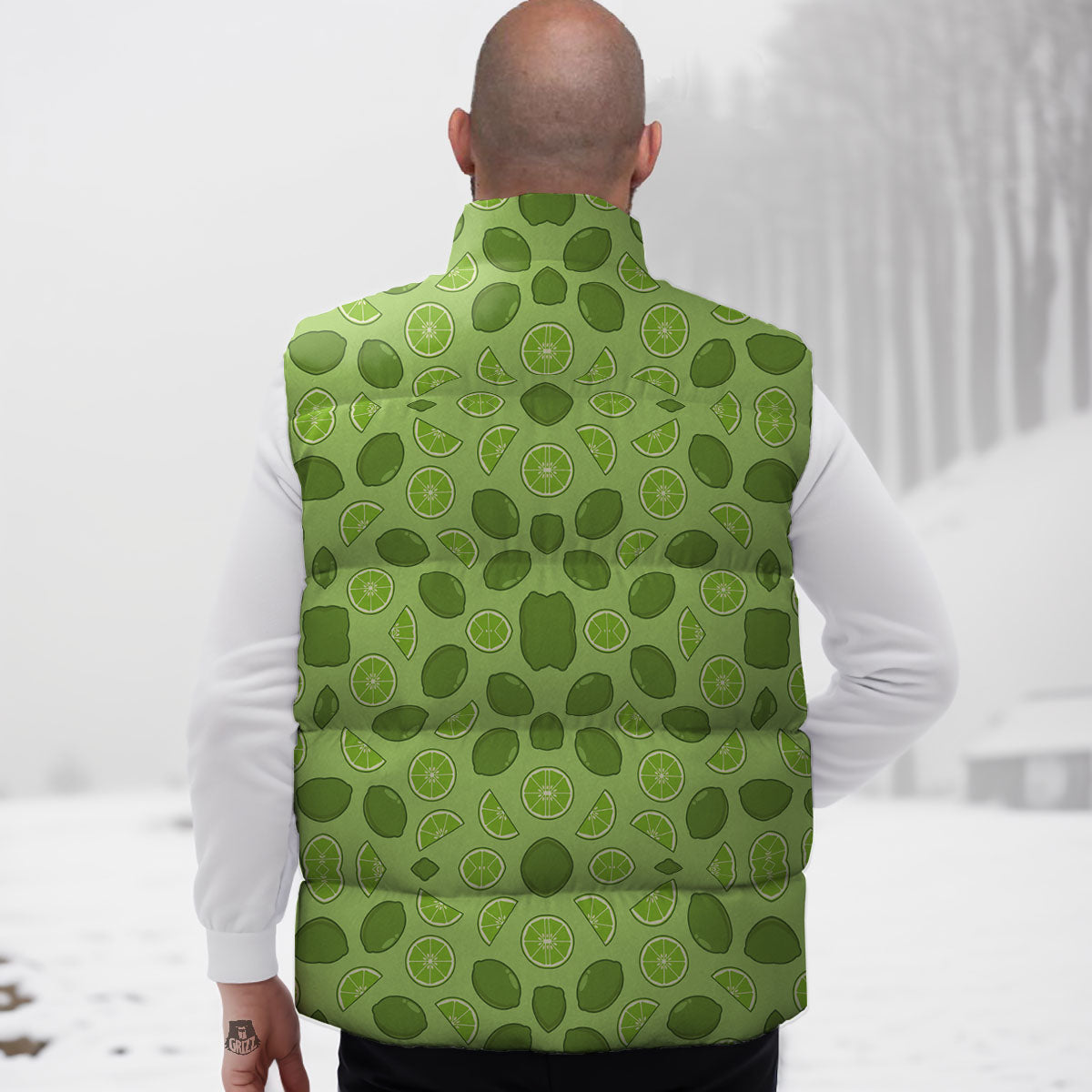 Lime Green Print Pattern Down Vest-grizzshop