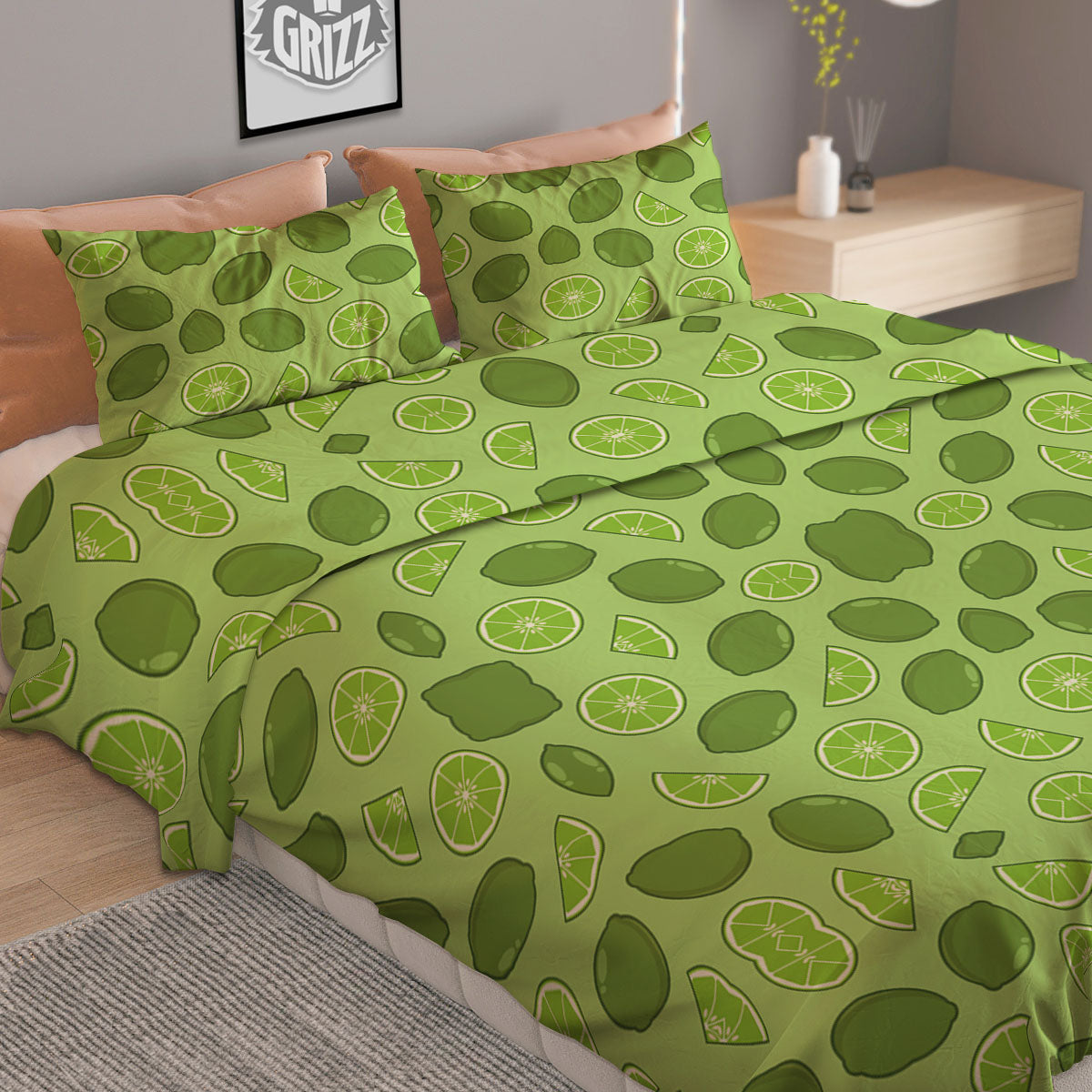 Lime Green Print Pattern Duvet Cover Bedding Set-grizzshop