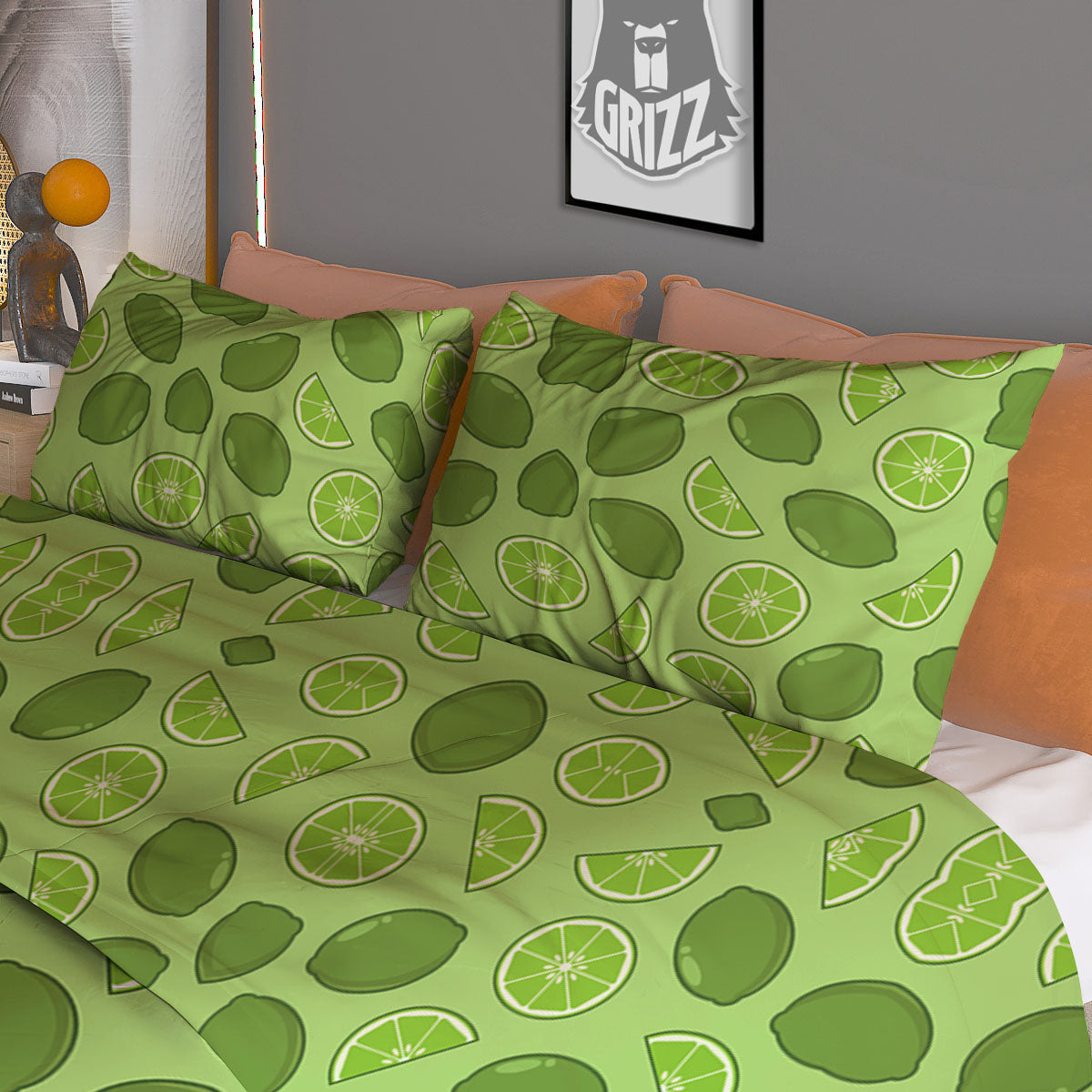 Lime Green Print Pattern Duvet Cover Bedding Set-grizzshop