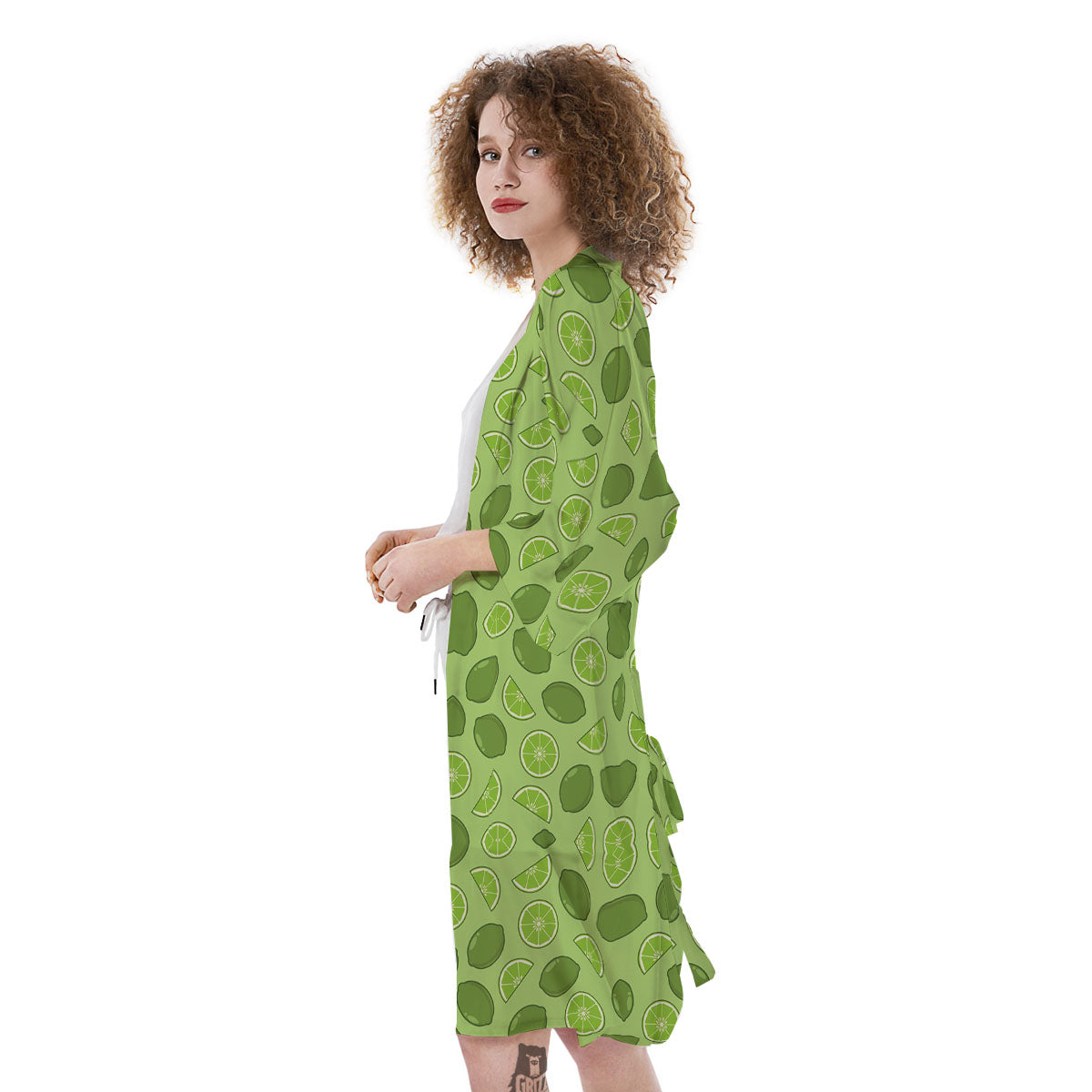 Lime Green Print Pattern Kimono-grizzshop