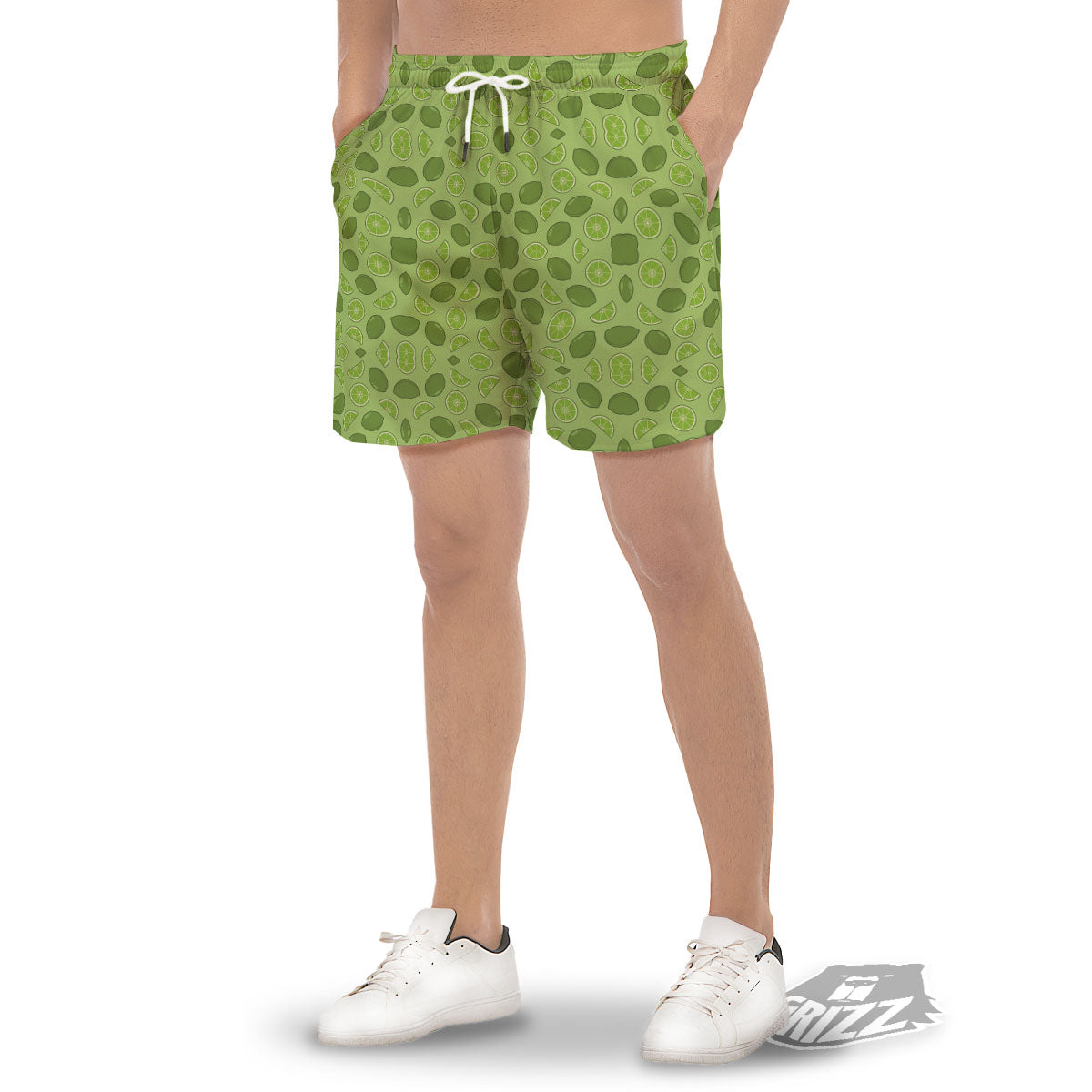 Lime Green Print Pattern Men's Gym Shorts-grizzshop