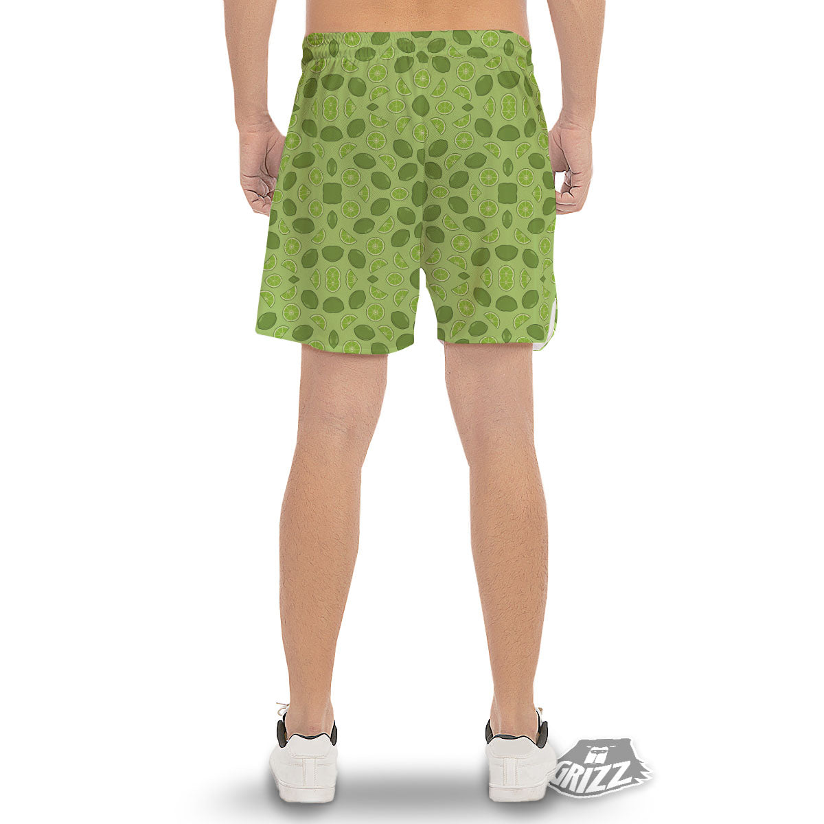 Lime Green Print Pattern Men's Gym Shorts-grizzshop