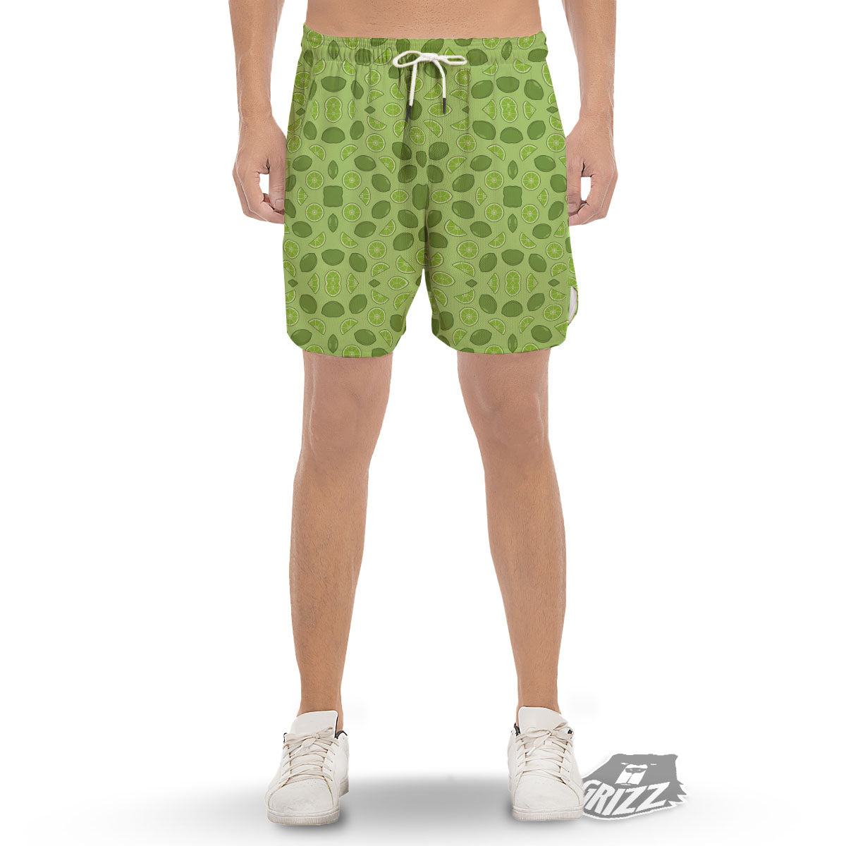 Lime Green Print Pattern Men's Gym Shorts-grizzshop