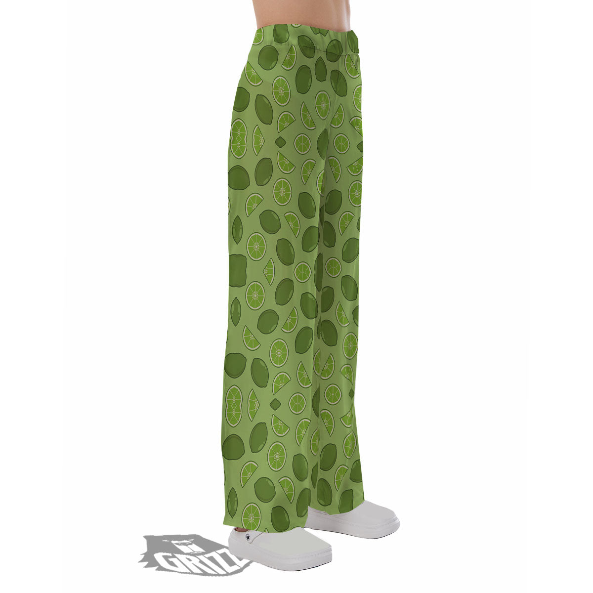 Lime Green Print Pattern Pajama Pants-grizzshop
