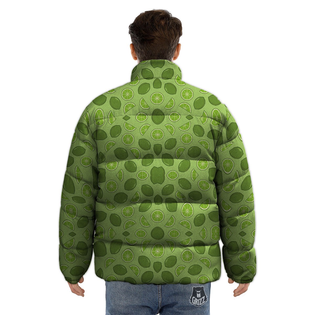 Lime Green Print Pattern Puffer Jacket-grizzshop