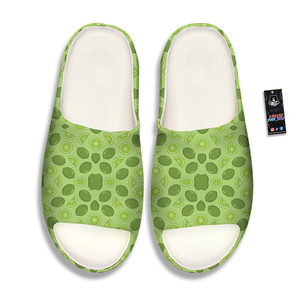 Lime Green Print Pattern Sandals-grizzshop