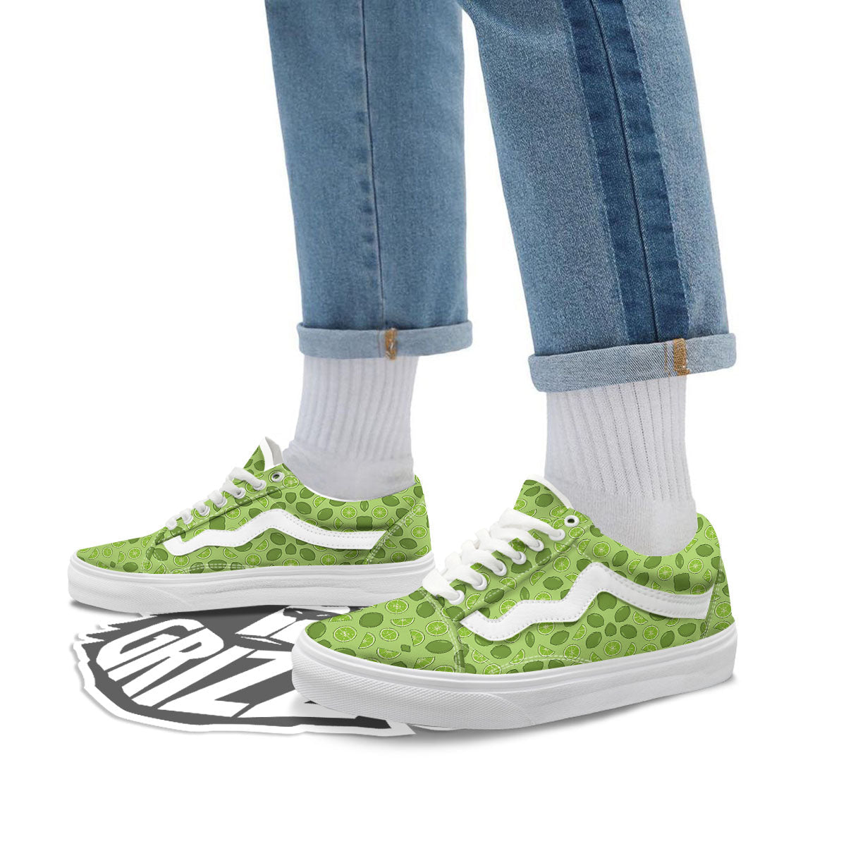 Lime Green Print Pattern Skate Shoes-grizzshop