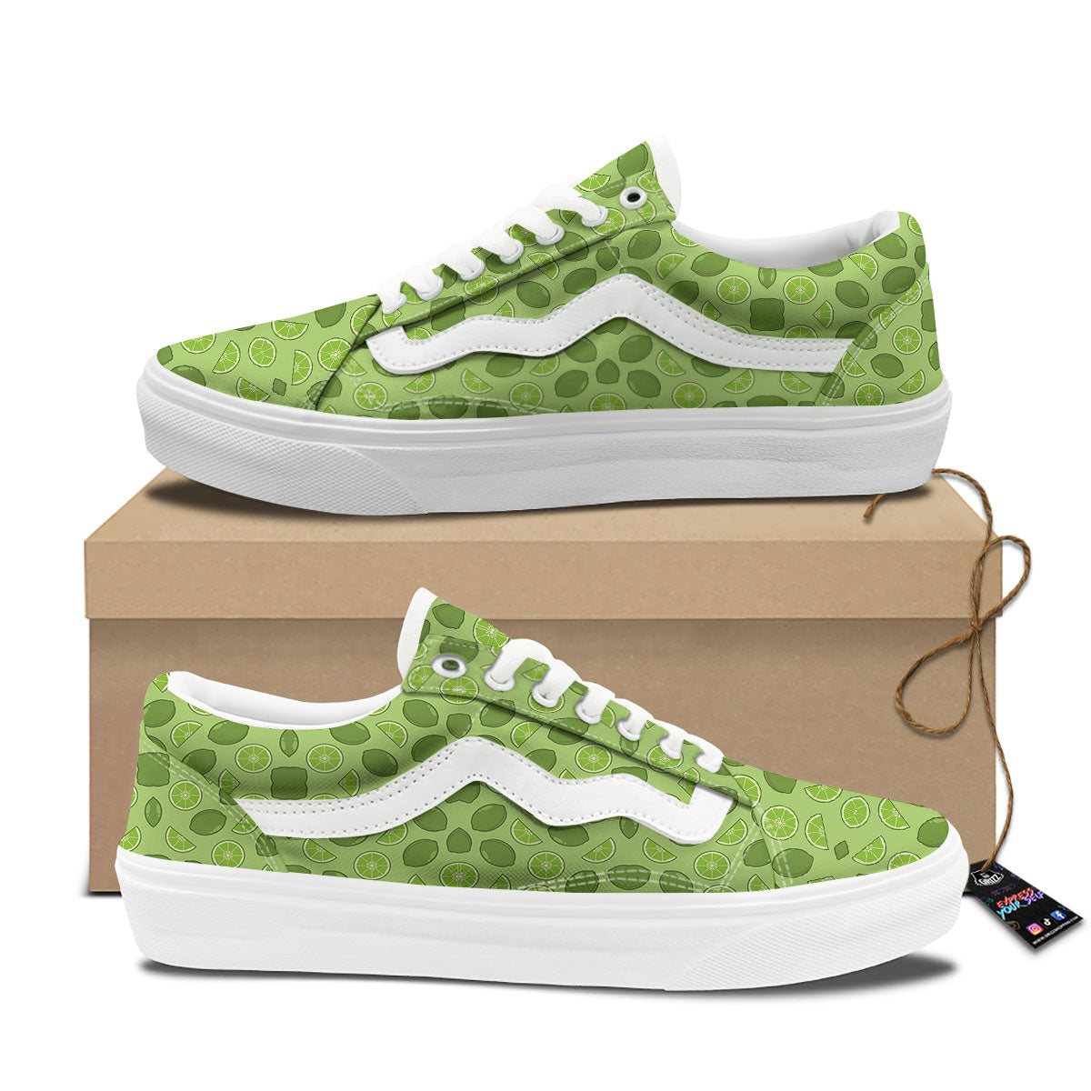 Lime Green Print Pattern Skate Shoes-grizzshop