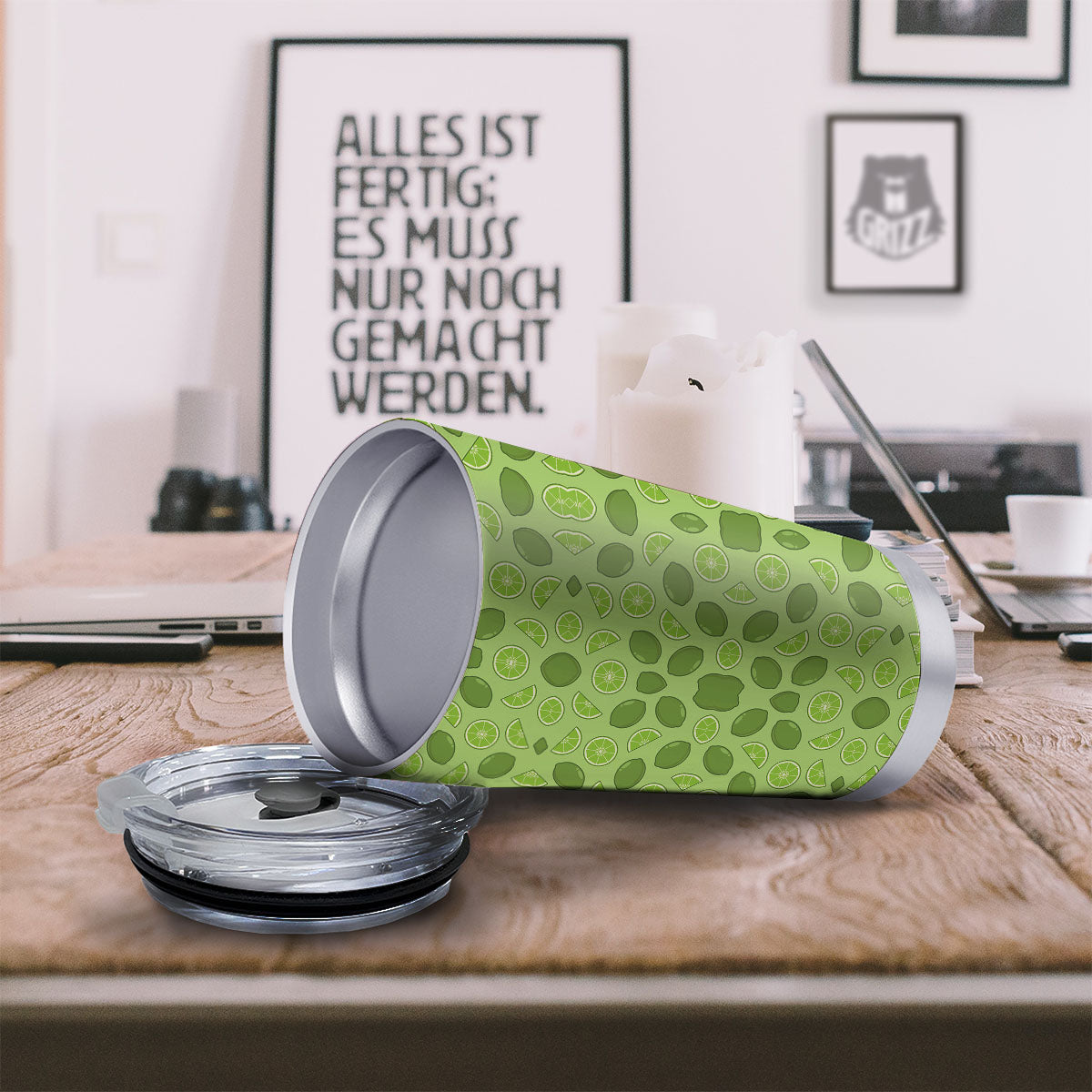 Lime Green Print Pattern Tumbler-grizzshop
