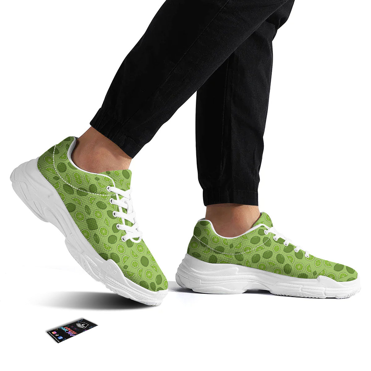 Lime Green Print Pattern White Chunky Shoes-grizzshop