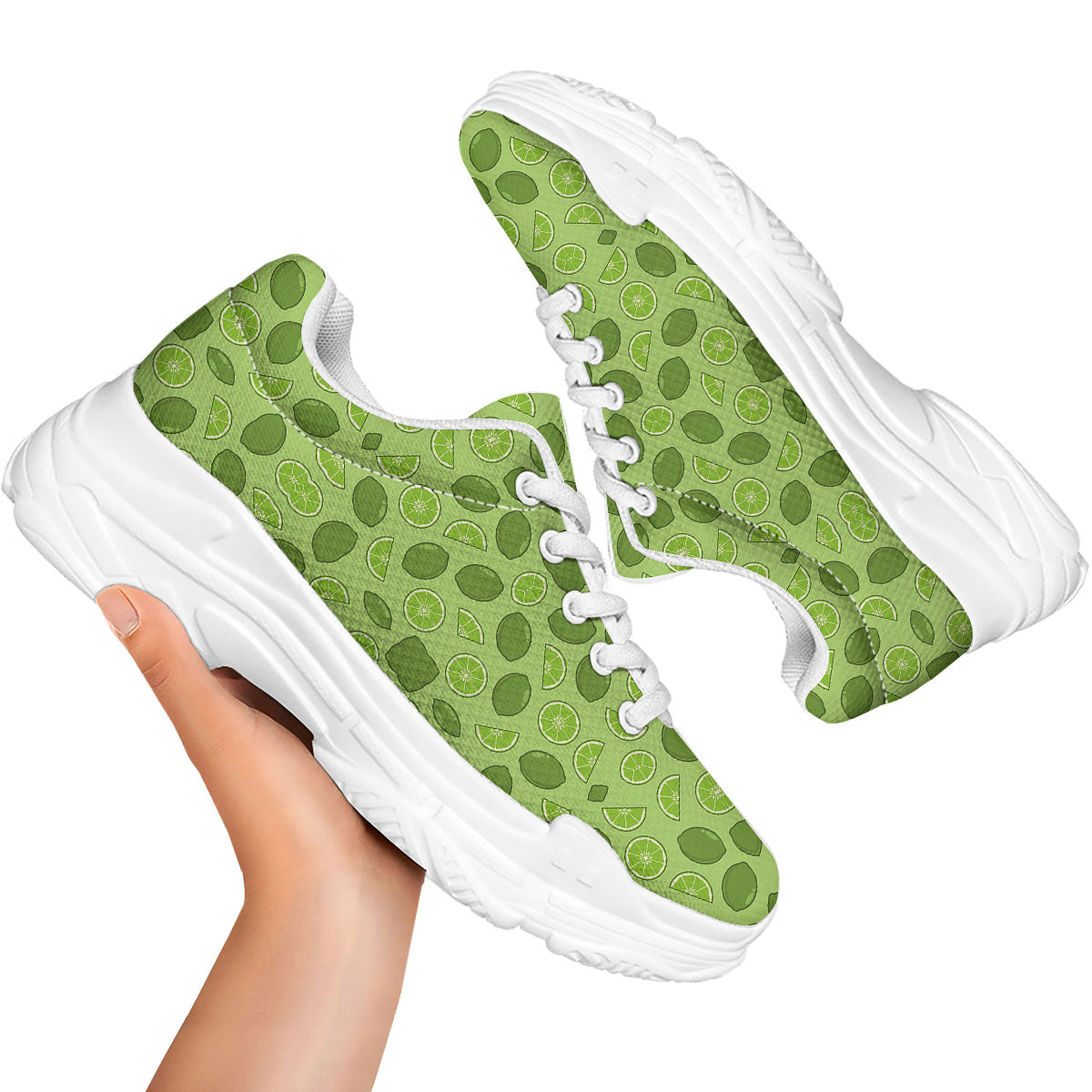 Lime Green Print Pattern White Chunky Shoes-grizzshop